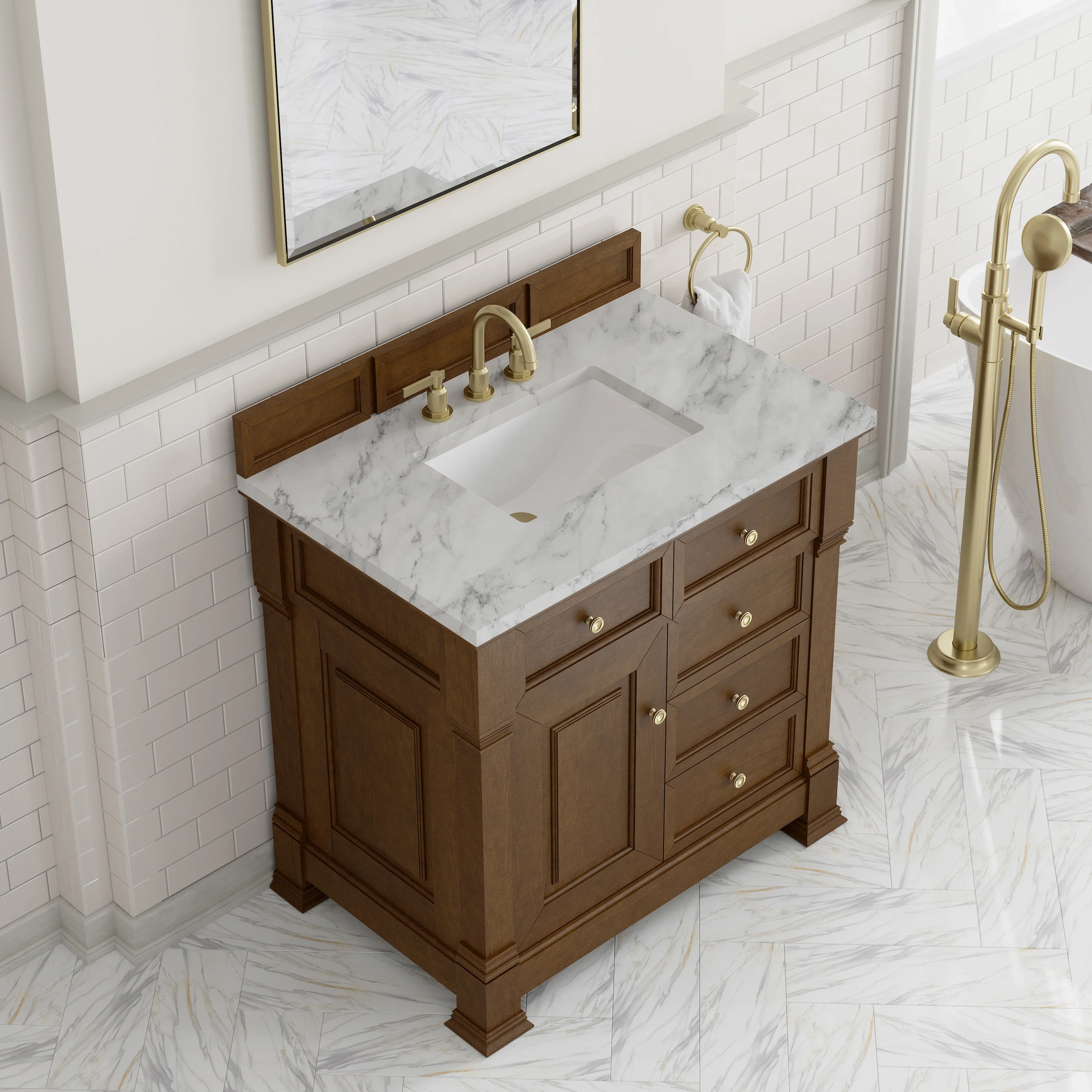 Brookfield 36" Single Vanity, Honey Oak w/ 3 cm Carrara White Marble Top