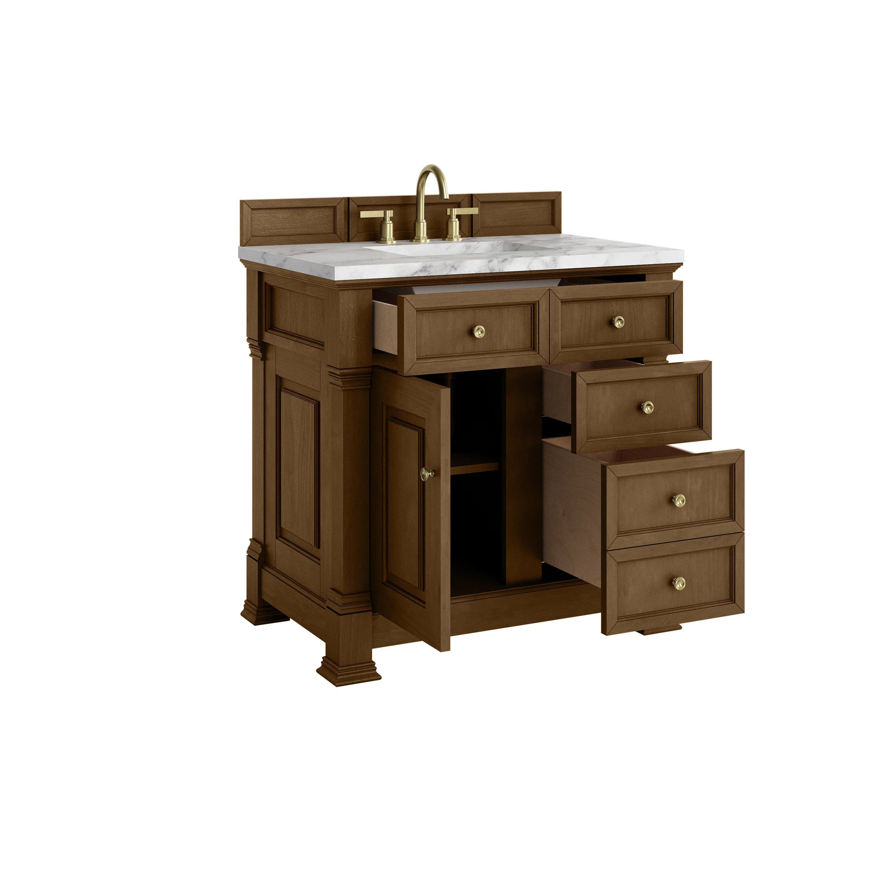 Brookfield 36" Single Vanity, Honey Oak w/ 3 cm Carrara White Marble Top