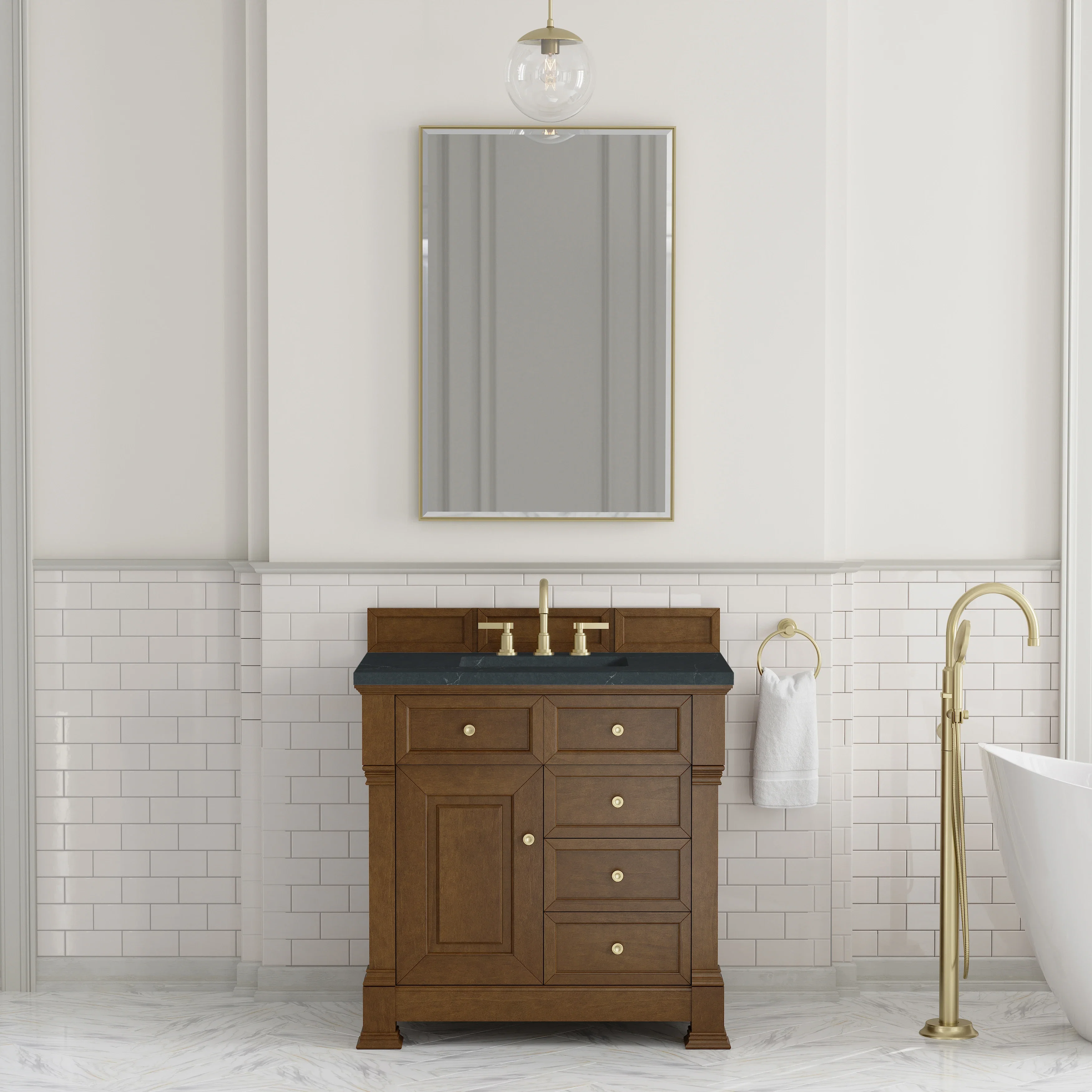 Brookfield 36" Single Vanity, Honey Oak w/ 3 CM Charcoal Soapstone Silestone Top