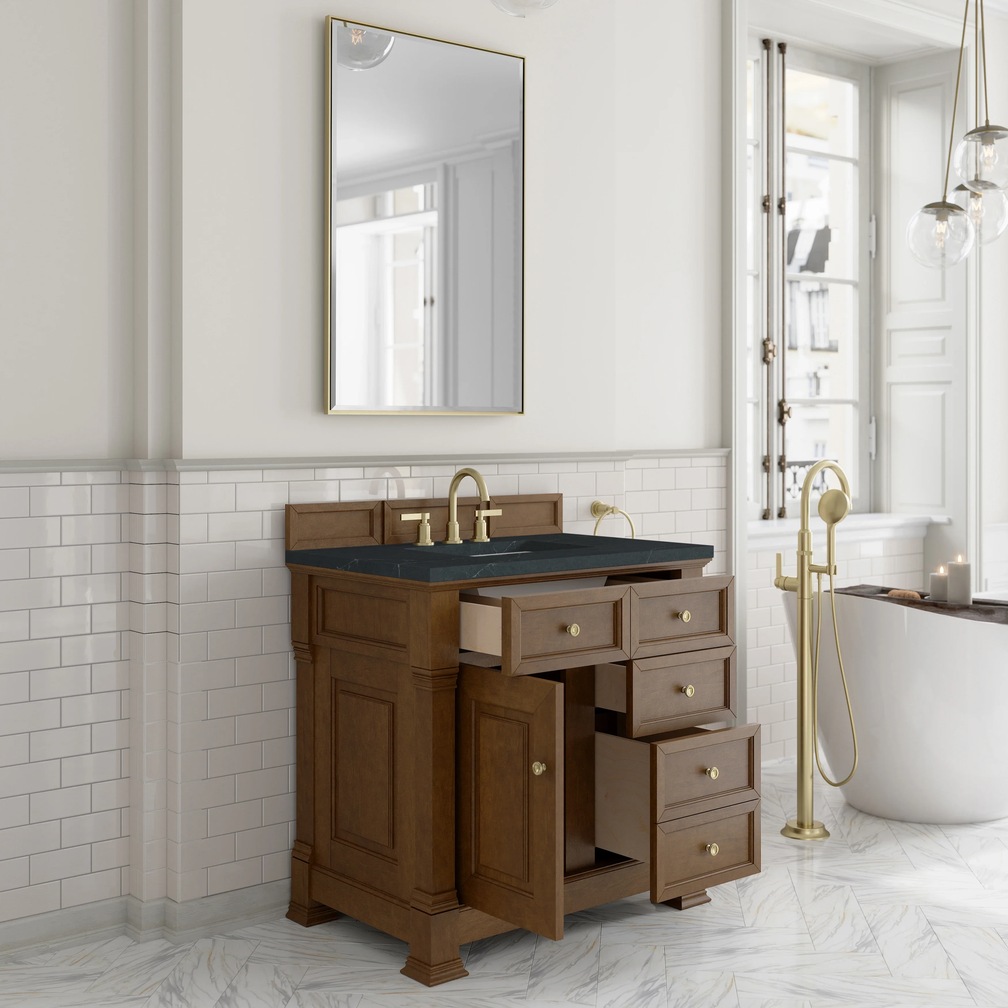 Brookfield 36" Single Vanity, Honey Oak w/ 3 CM Charcoal Soapstone Silestone Top