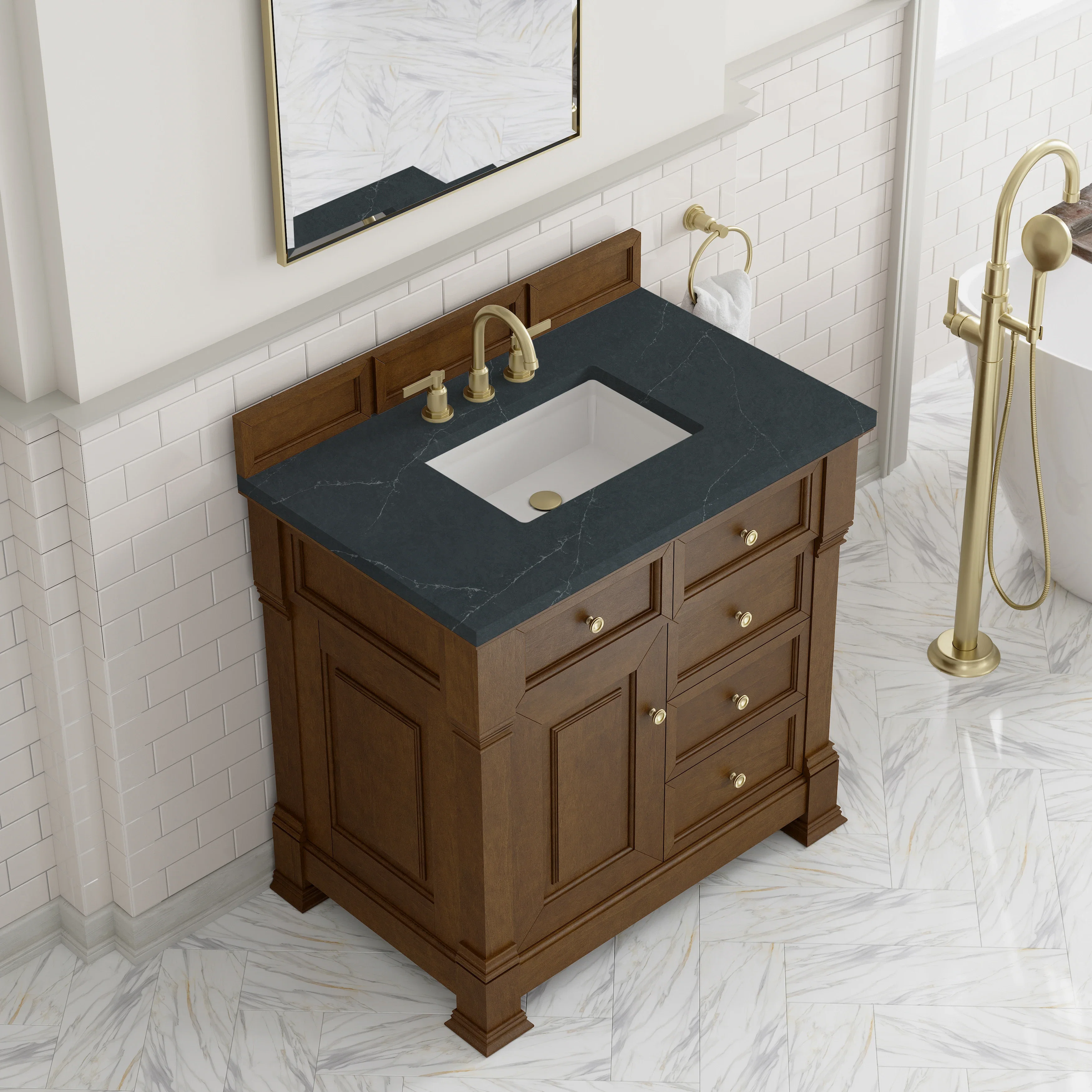 Brookfield 36" Single Vanity, Honey Oak w/ 3 CM Charcoal Soapstone Silestone Top