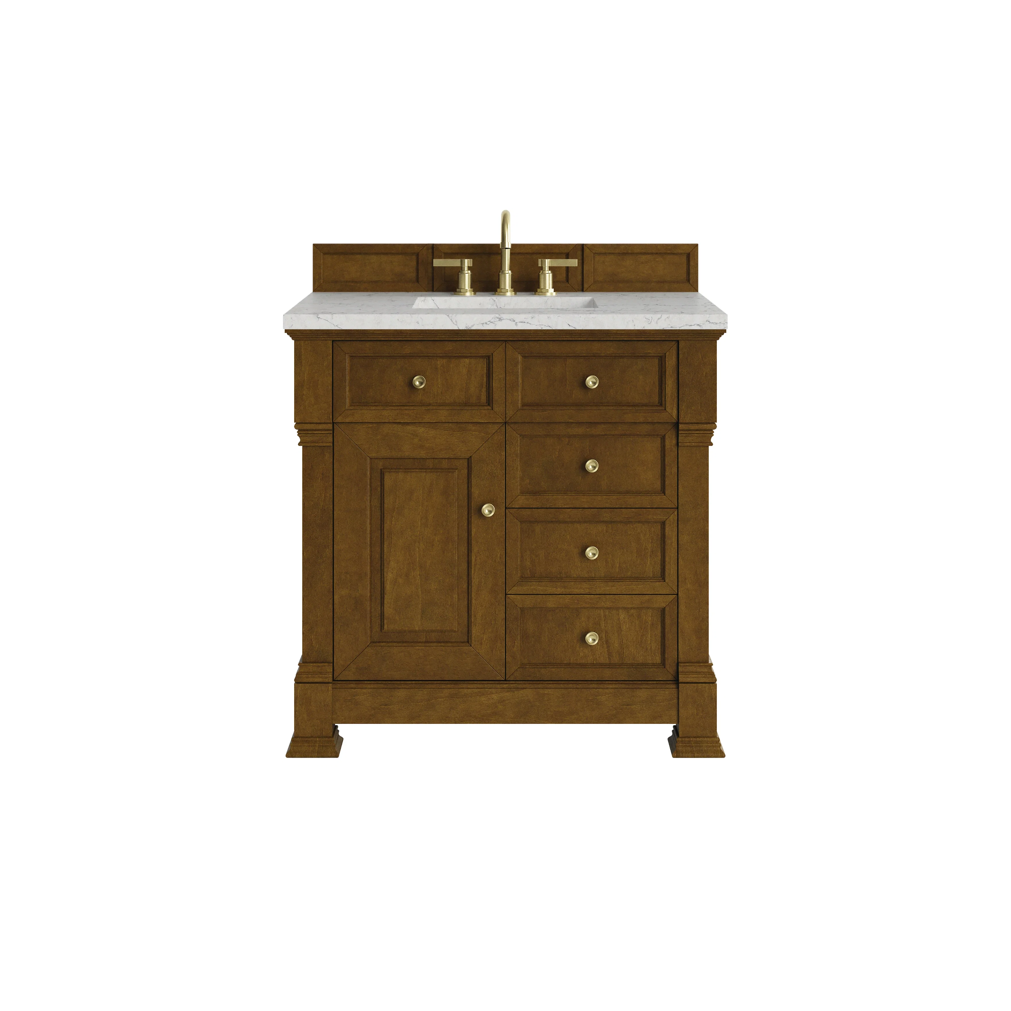 Brookfield 36" Single Vanity, Honey Oak w/ 3 CM Eternal Jasmine Pearl Silestone Top