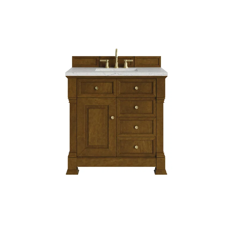 Brookfield 36" Single Vanity, Honey Oak w/ 3 CM Eternal Jasmine Pearl Silestone Top