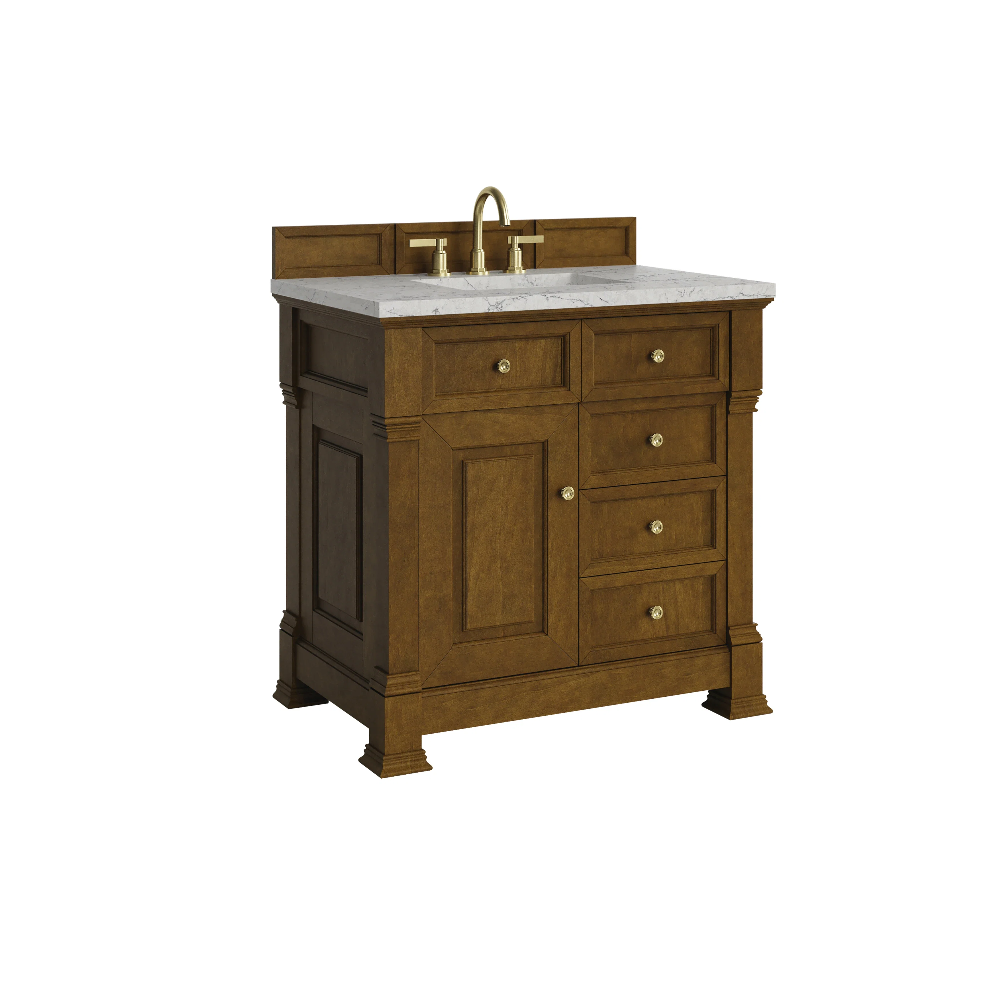 Brookfield 36" Single Vanity, Honey Oak w/ 3 CM Eternal Jasmine Pearl Silestone Top