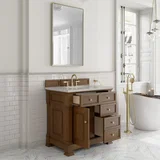 Brookfield 36" Single Vanity, Honey Oak w/ 3 CM Eternal Jasmine Pearl Silestone Top