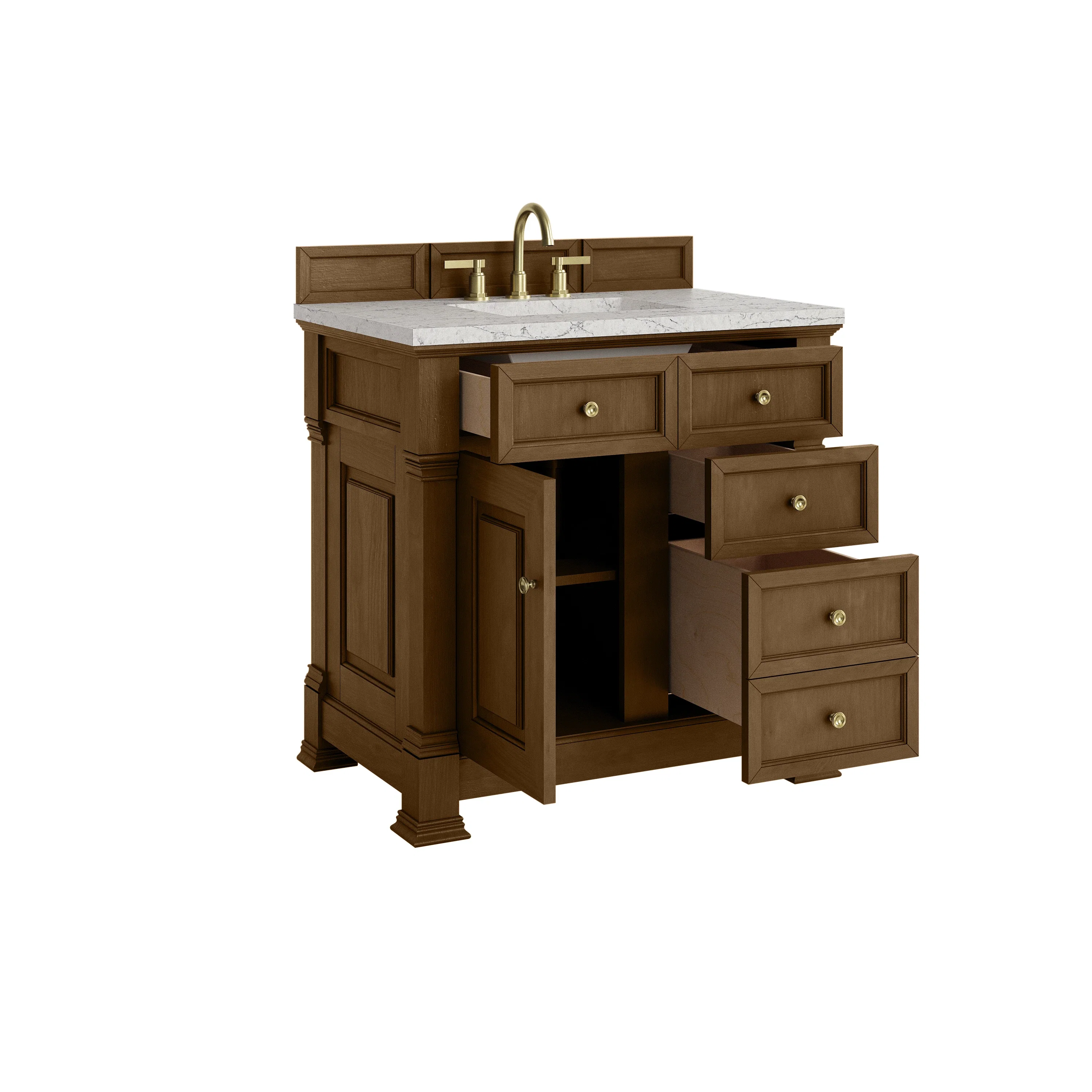 Brookfield 36" Single Vanity, Honey Oak w/ 3 CM Eternal Jasmine Pearl Silestone Top
