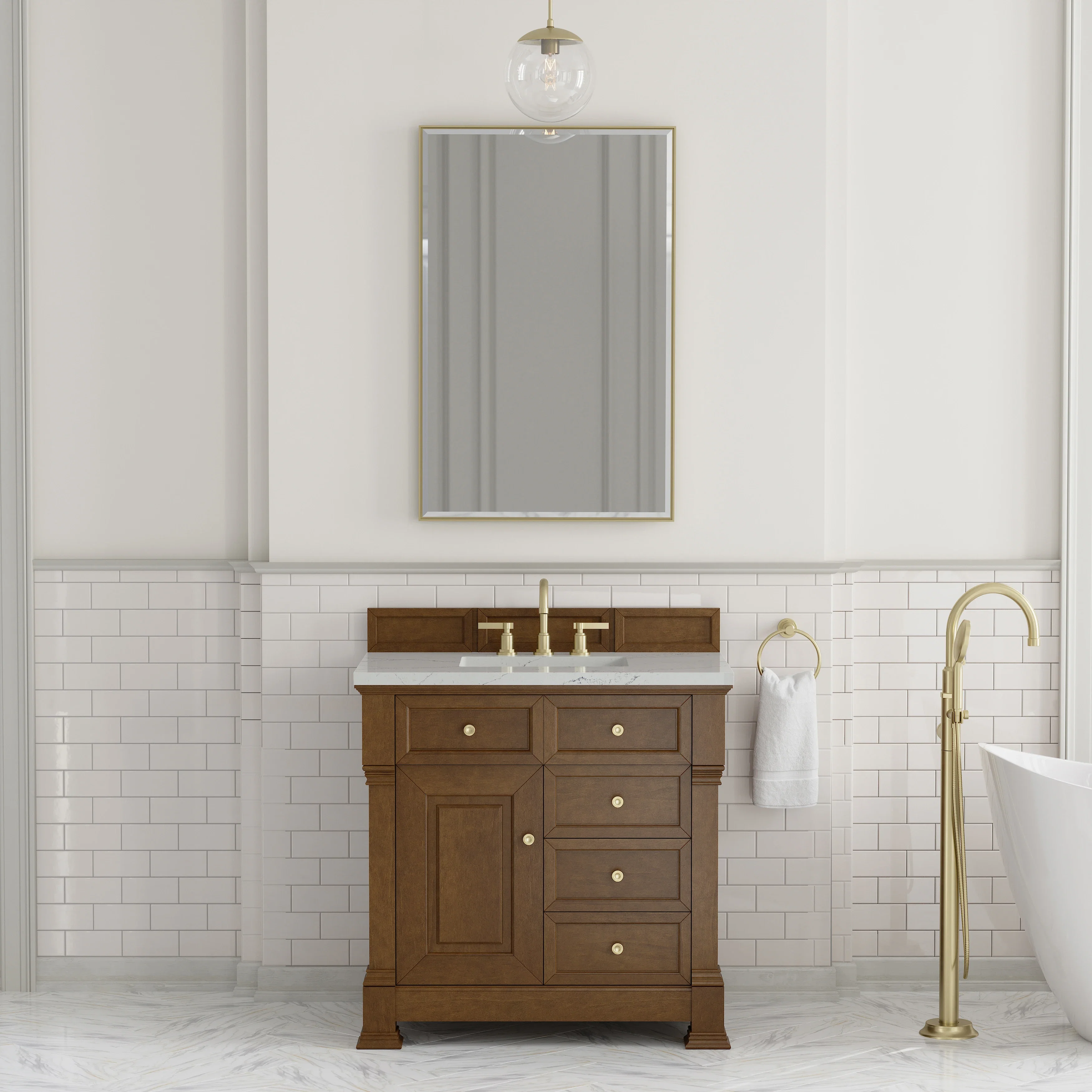 Brookfield 36" Single Vanity, Honey Oak w/ 3 CM Ethereal Noctis Silestone Top