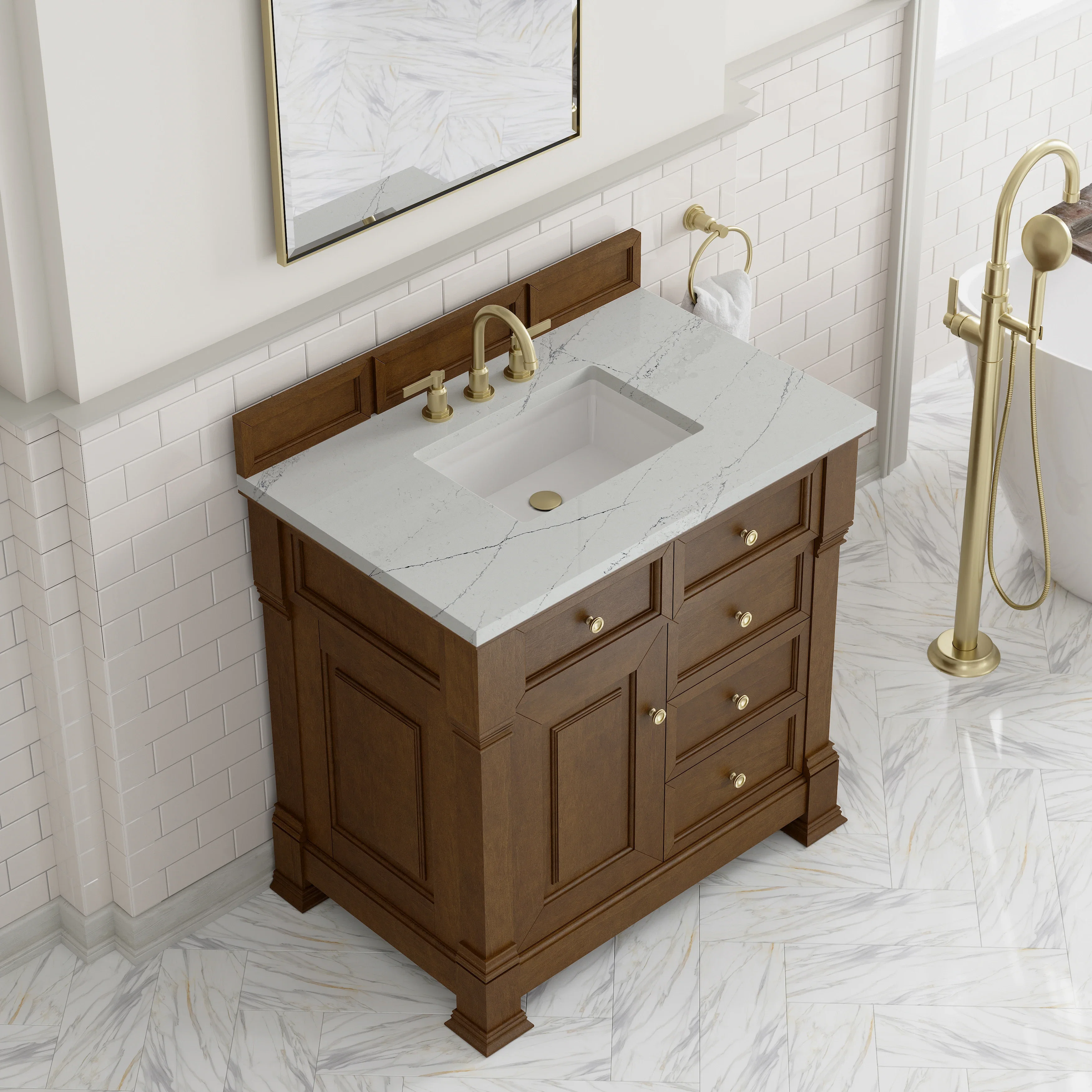 Brookfield 36" Single Vanity, Honey Oak w/ 3 CM Ethereal Noctis Silestone Top
