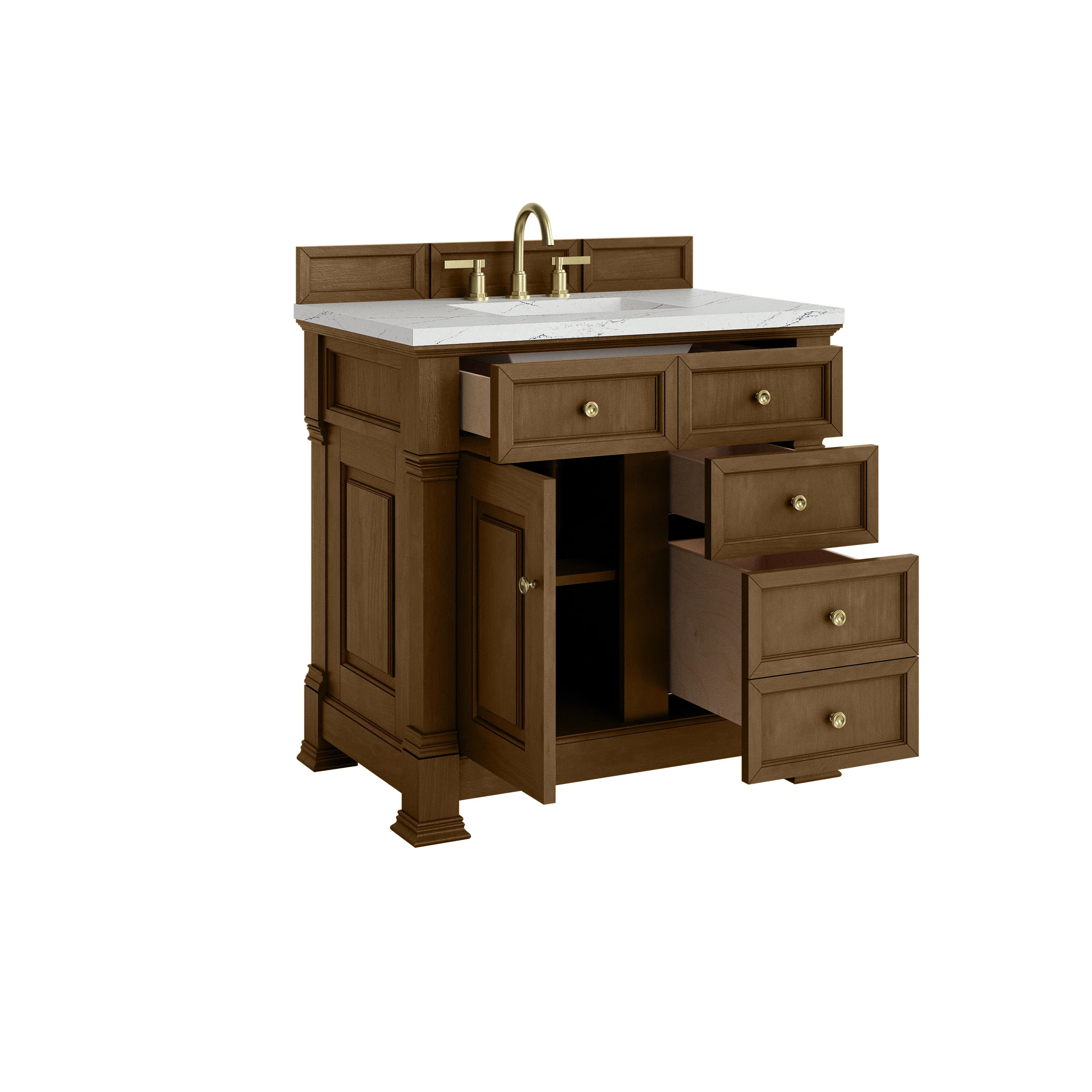 Brookfield 36" Single Vanity, Honey Oak w/ 3 CM Ethereal Noctis Silestone Top