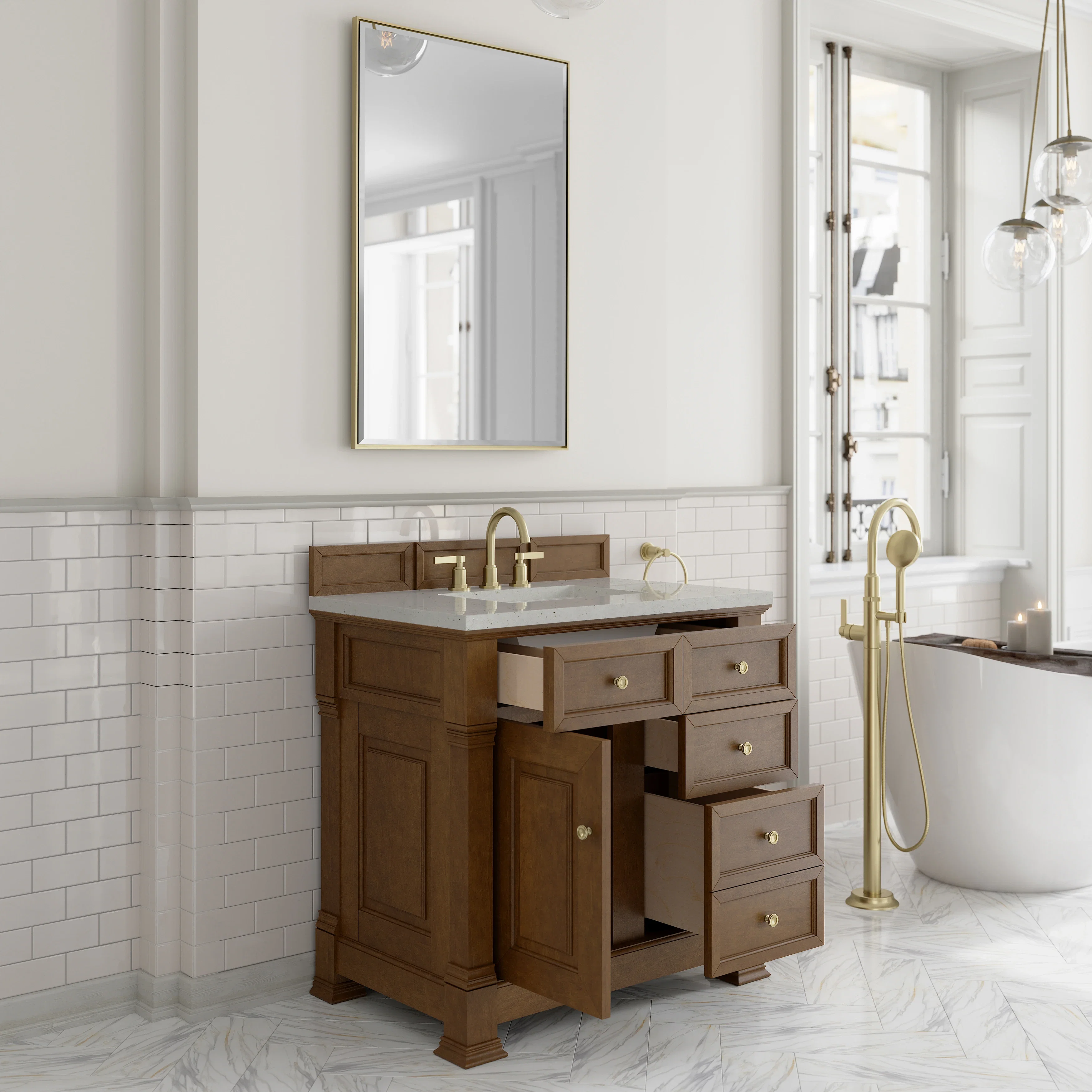 Brookfield 36" Single Vanity, Honey Oak w/ 3 CM Lime Delight Silestone Top