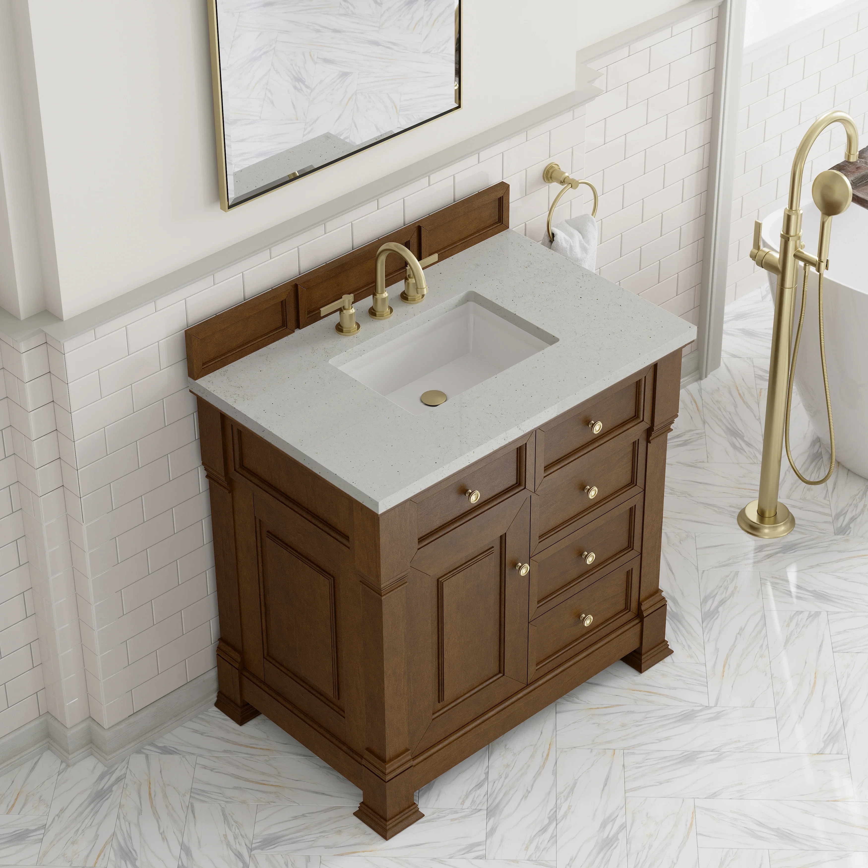 Brookfield 36" Single Vanity, Honey Oak w/ 3 CM Lime Delight Silestone Top