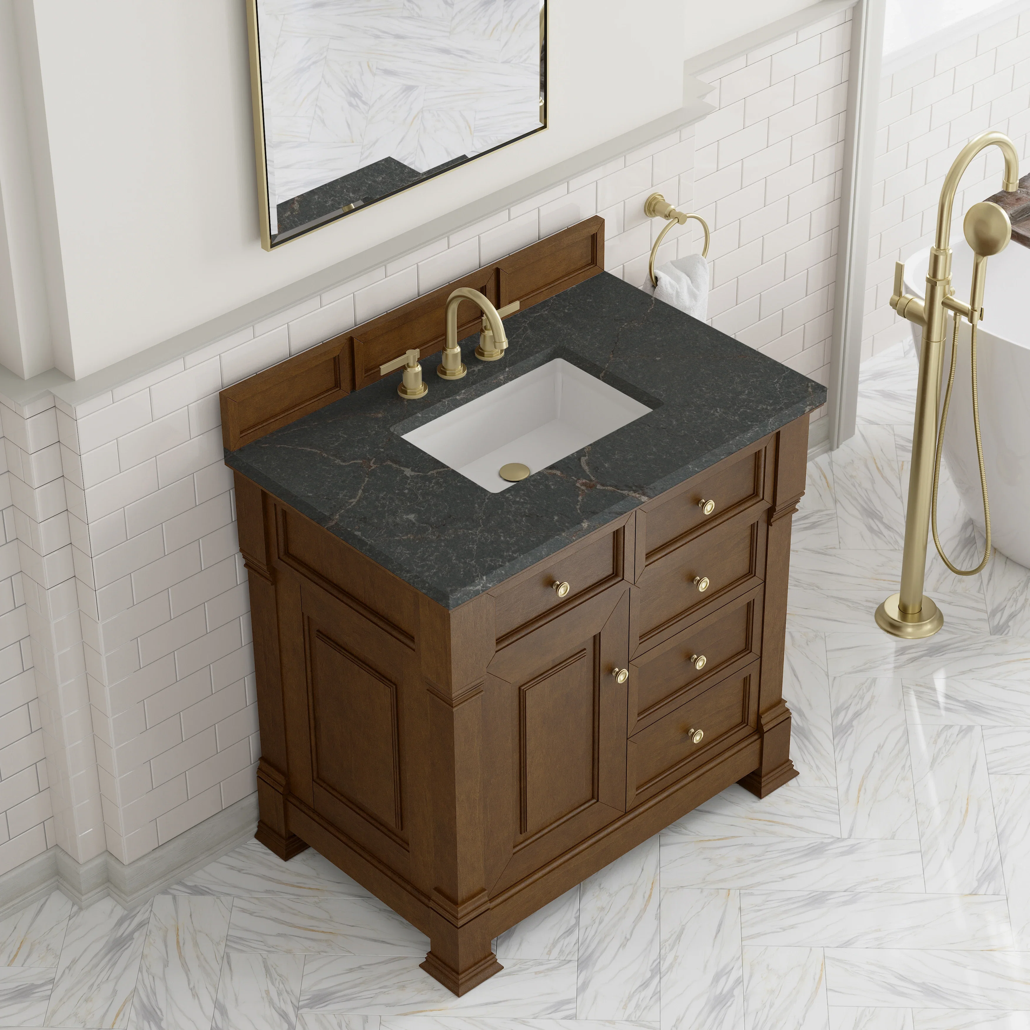Brookfield 36" Single Vanity, Honey Oak w/ 3 CM Parisien Bleu Silestone Top