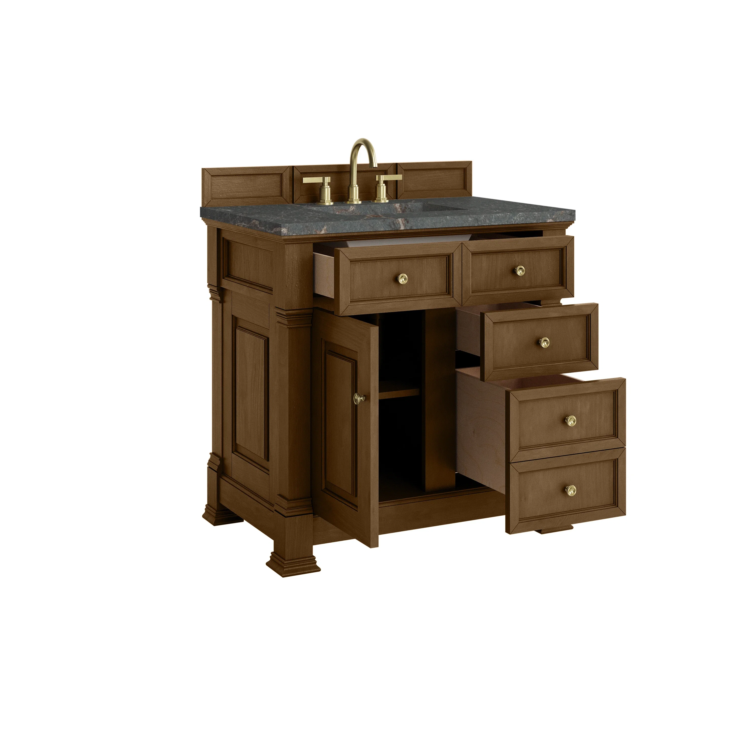 Brookfield 36" Single Vanity, Honey Oak w/ 3 CM Parisien Bleu Silestone Top