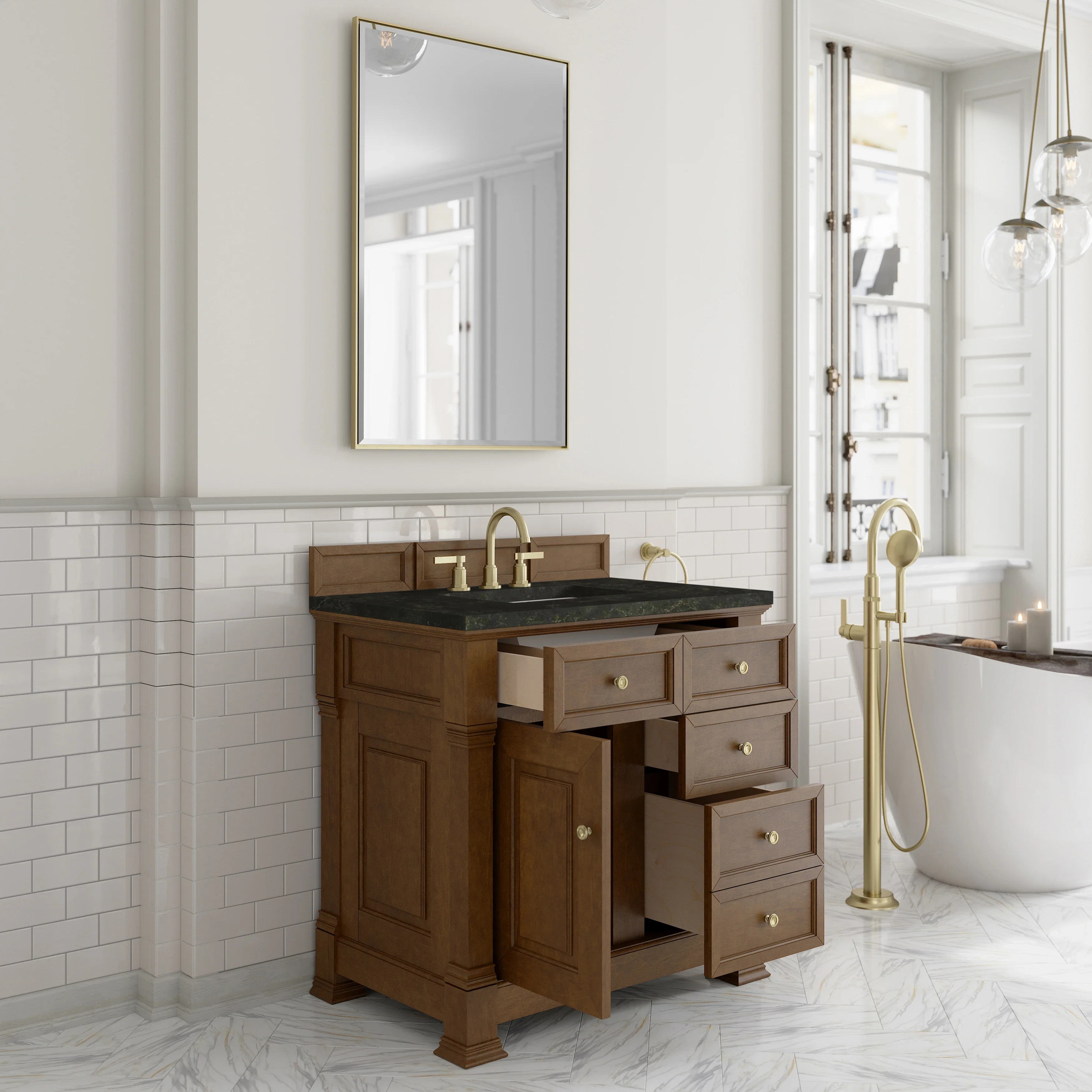 Brookfield 36" Single Vanity, Honey Oak, w/ 3 CM Phantome Eclos Top
