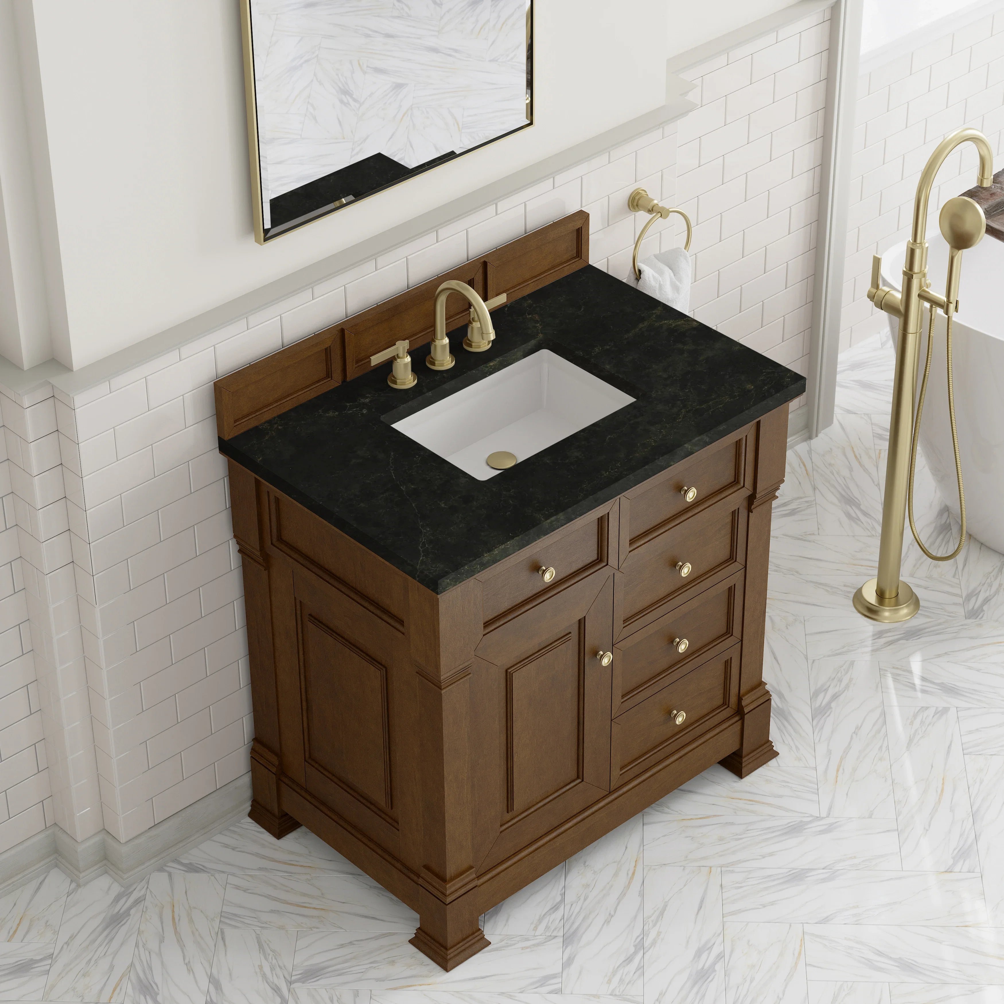 Brookfield 36" Single Vanity, Honey Oak, w/ 3 CM Phantome Eclos Top