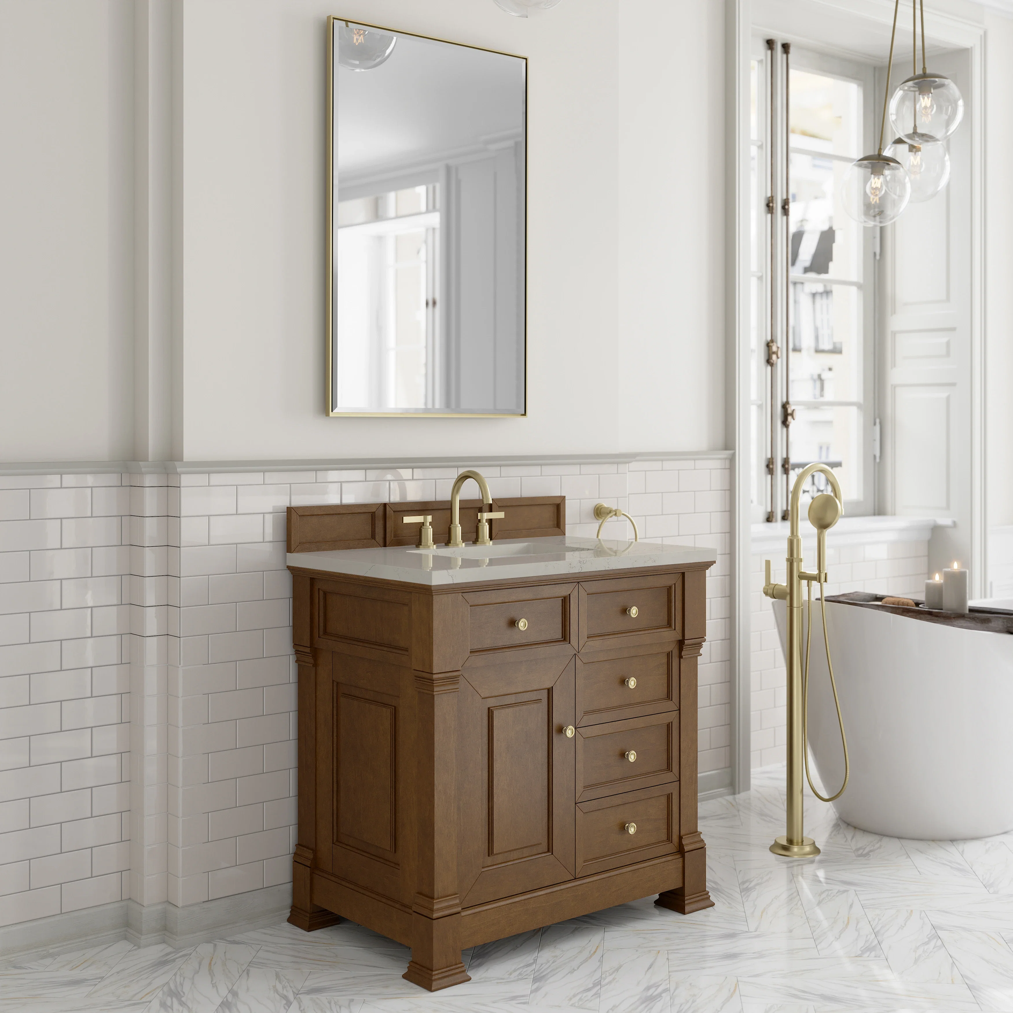 Brookfield 36" Single Vanity, Honey Oak, w/ 3 CM Siberian Silestone Top