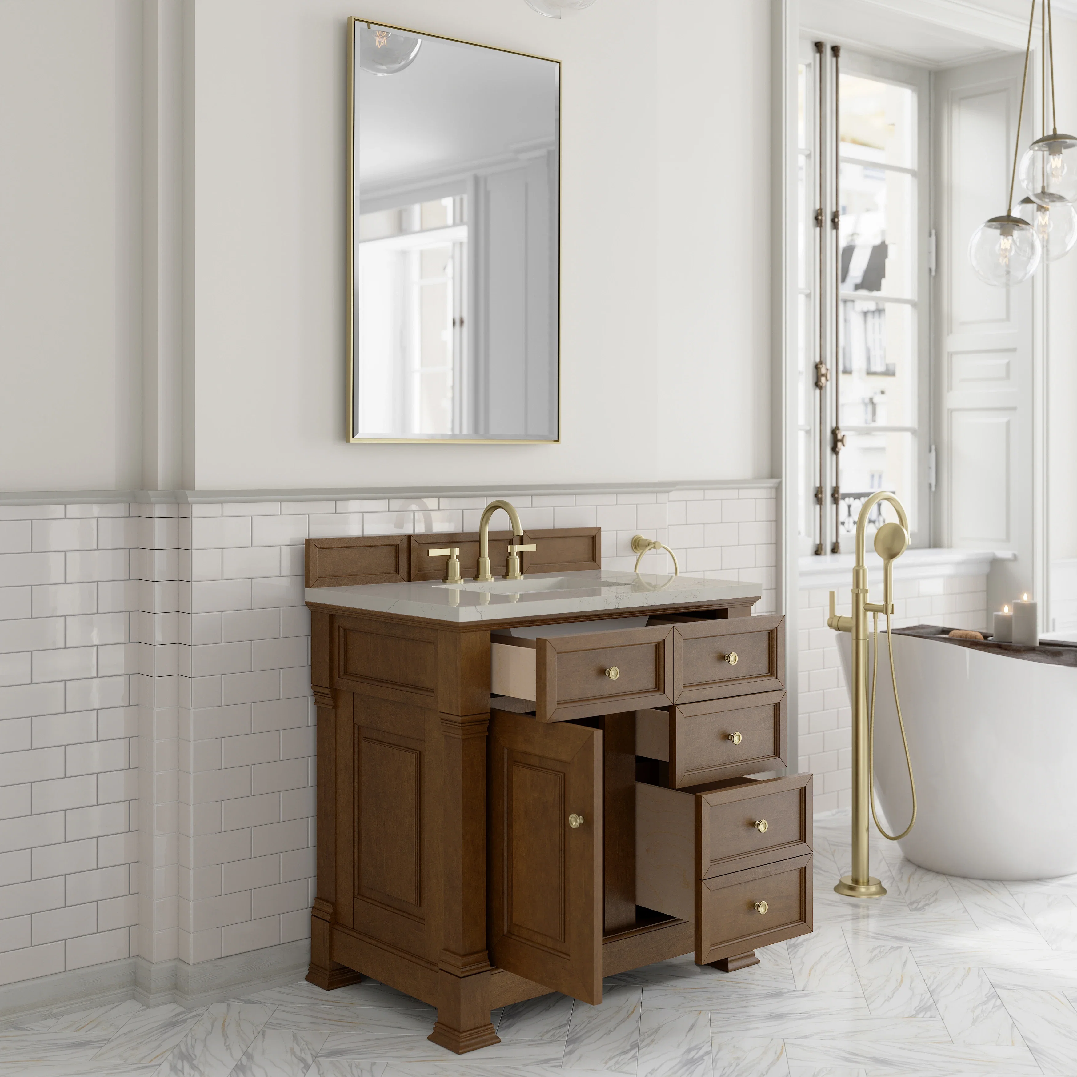 Brookfield 36" Single Vanity, Honey Oak, w/ 3 CM Siberian Silestone Top