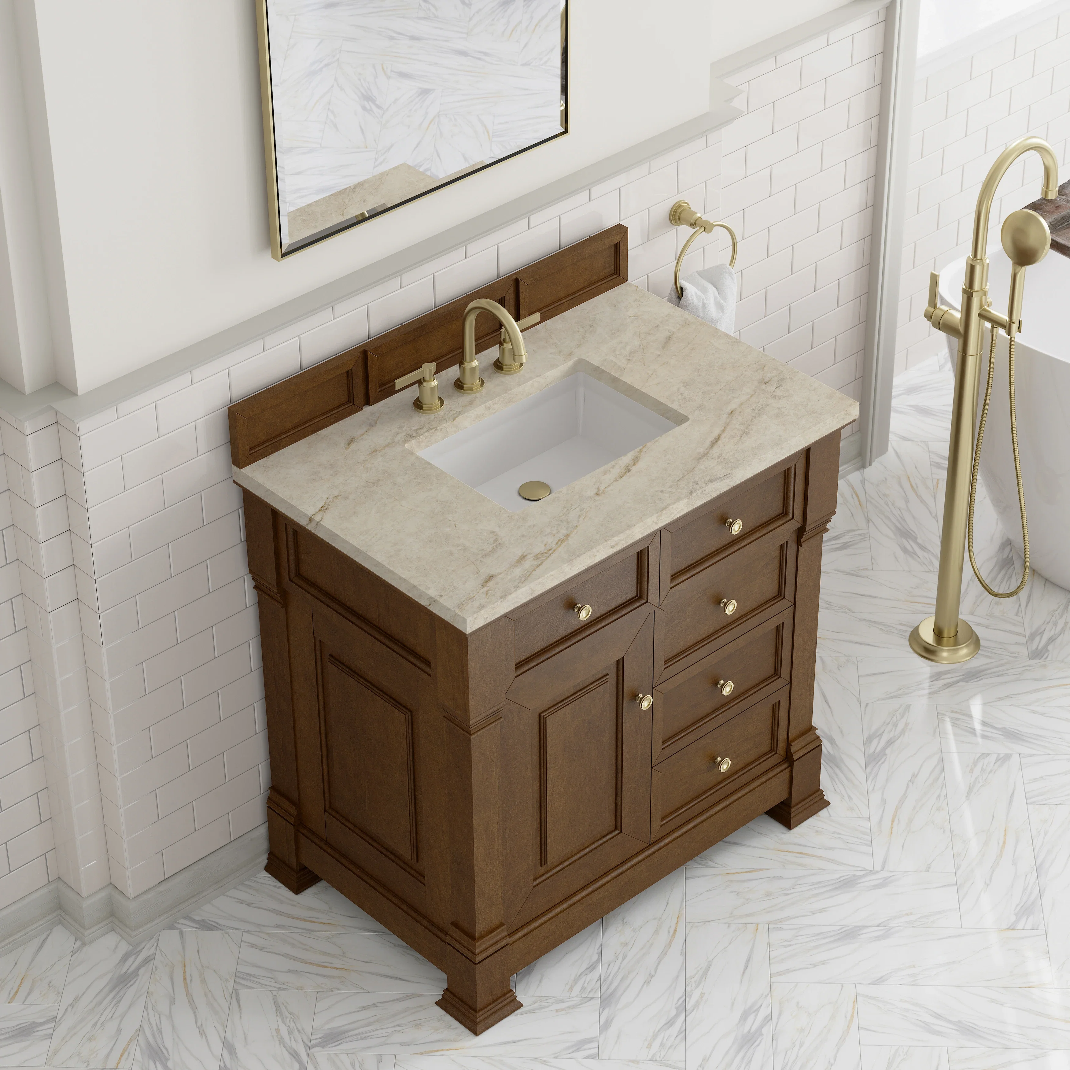 Brookfield 36" Single Vanity, Honey Oak, w/ 3 CM Tajnar Eclos Top