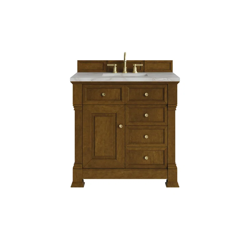 Brookfield 36" Single Vanity, Honey Oak w/ 3 CM Victorian Silver Silestone Top