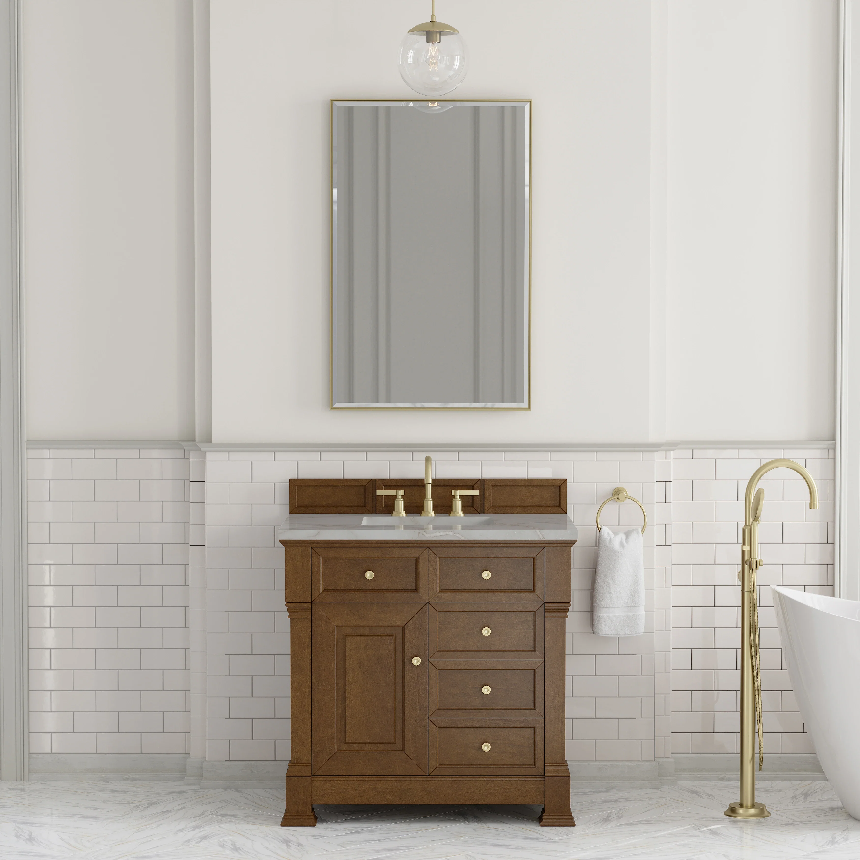 Brookfield 36" Single Vanity, Honey Oak w/ 3 CM Victorian Silver Silestone Top