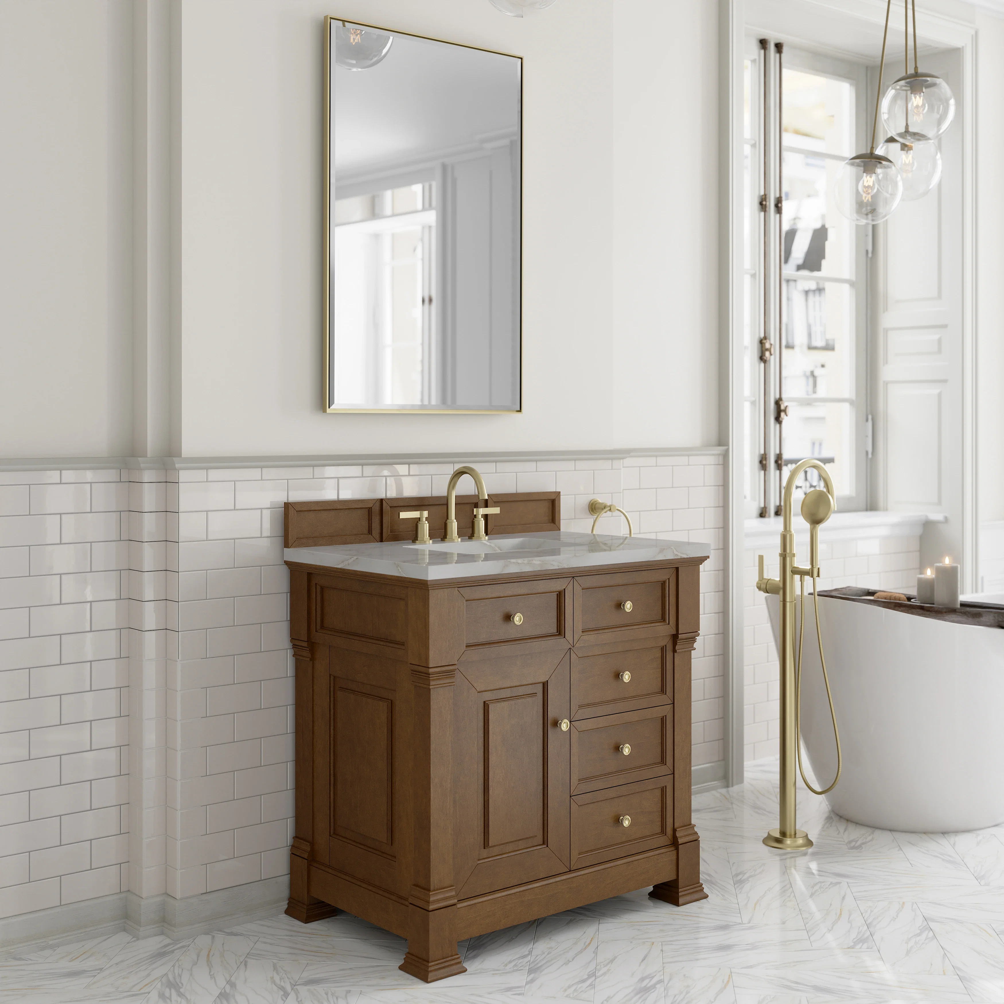 Brookfield 36" Single Vanity, Honey Oak w/ 3 CM Victorian Silver Silestone Top