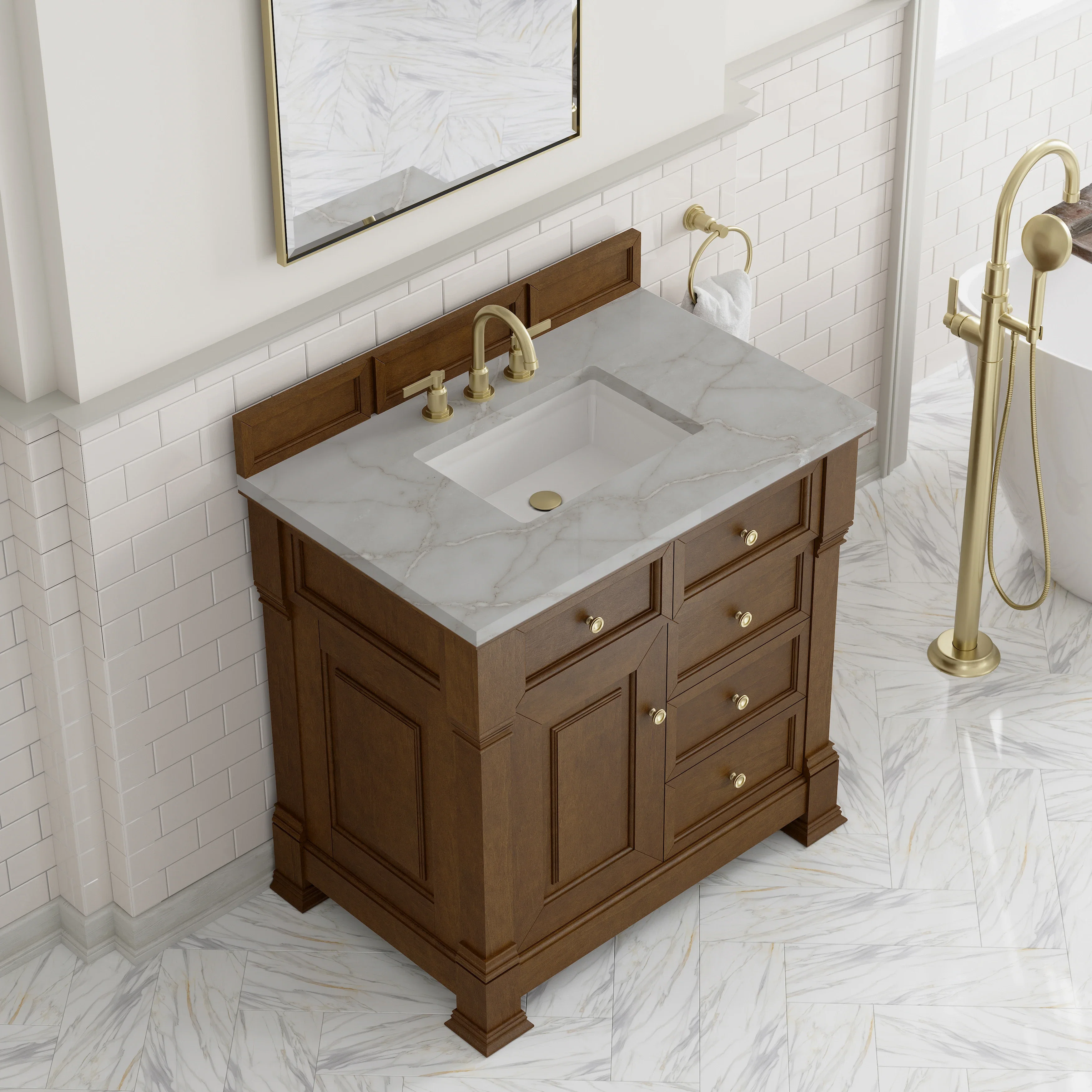 Brookfield 36" Single Vanity, Honey Oak w/ 3 CM Victorian Silver Silestone Top