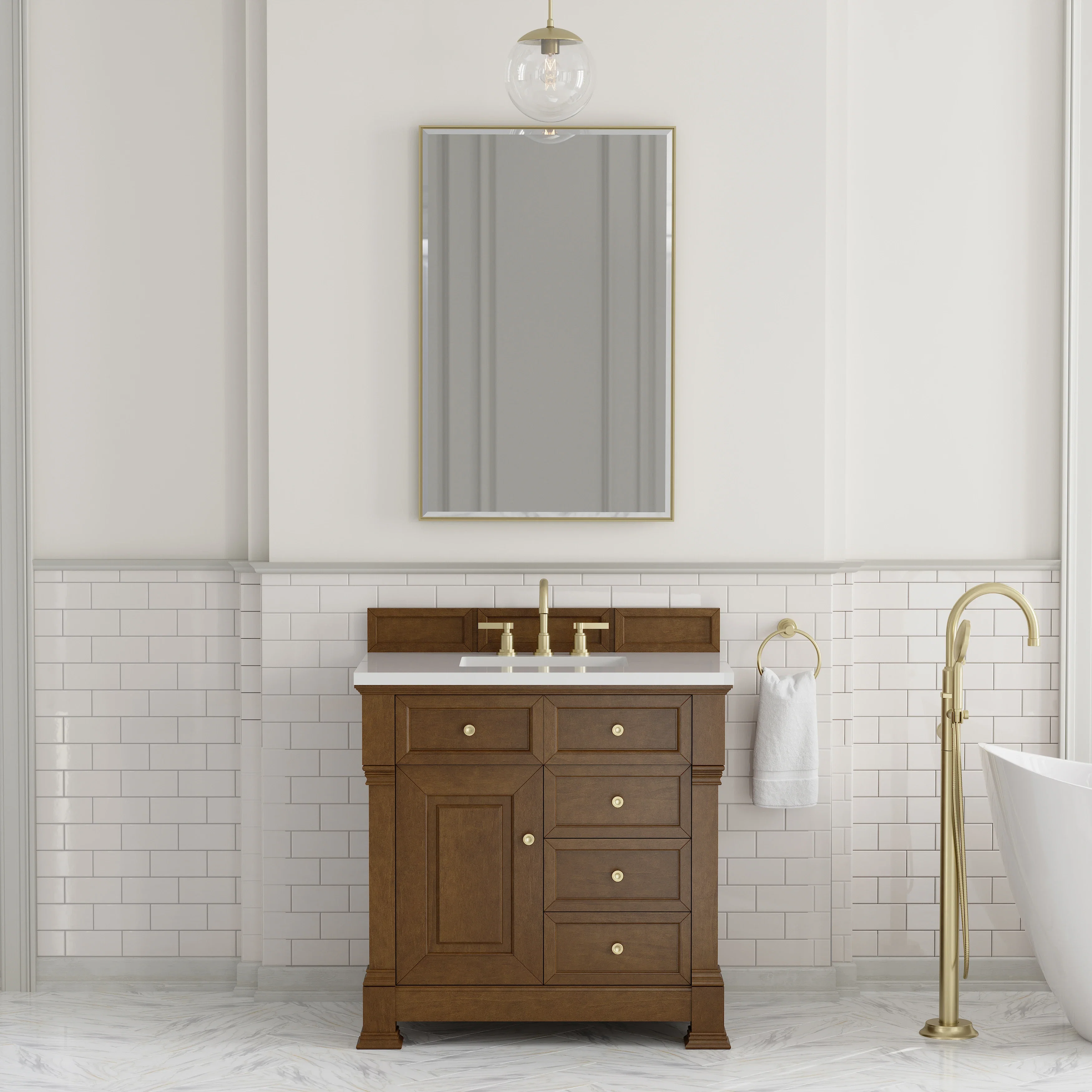 Brookfield 36" Single Vanity, Honey Oak, w/ 3 CM White Zeus Silestone Top
