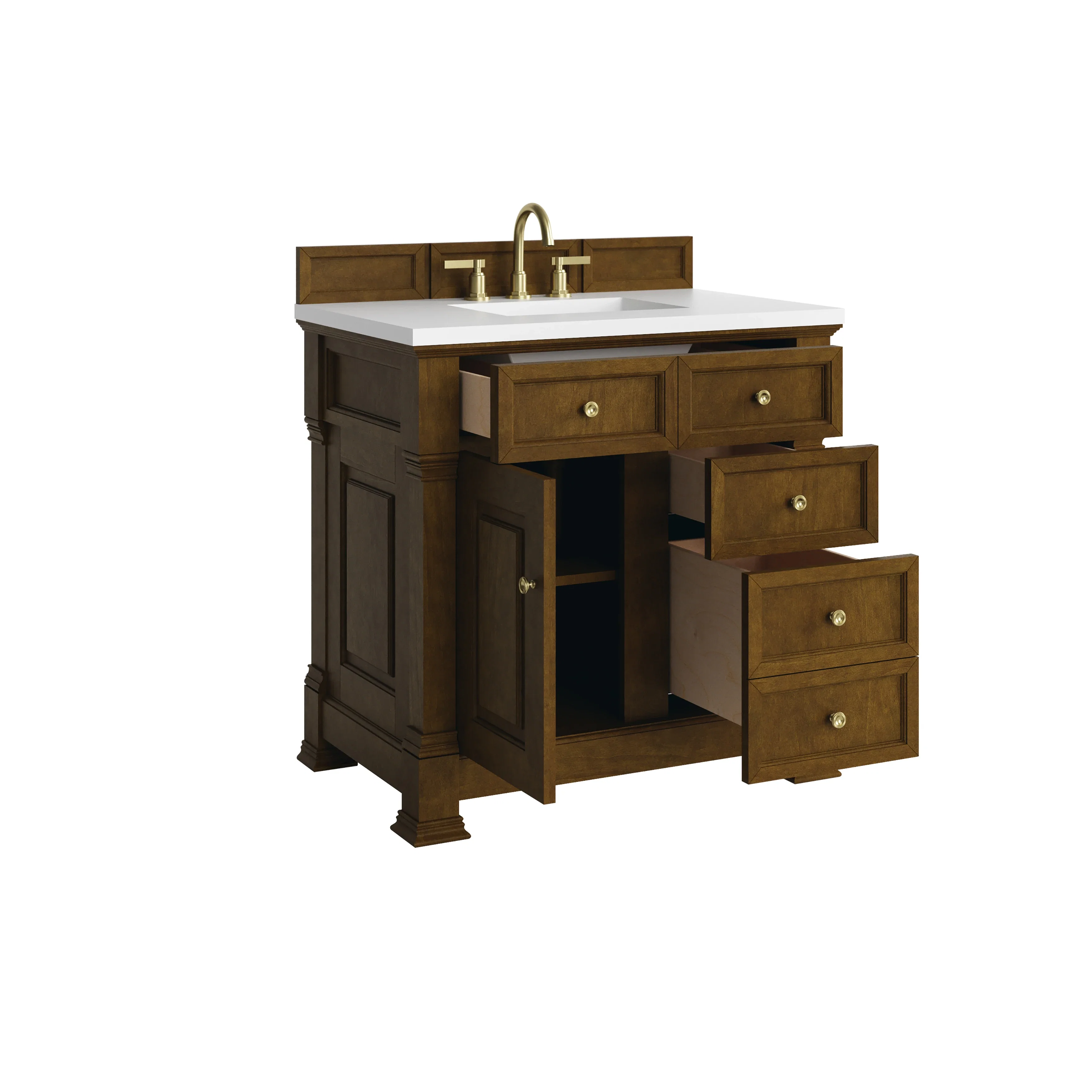 Brookfield 36" Single Vanity, Honey Oak, w/ 3 CM White Zeus Silestone Top