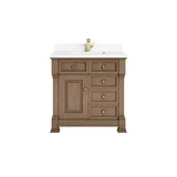 Brookfield 36" Single Vanity, Pecan w/ Single Hole 3CM White Zeus Silestone Top & Backsplash