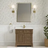 Brookfield 36" Single Vanity, Pecan w/ Single Hole 3CM White Zeus Silestone Top & Backsplash