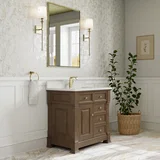 Brookfield 36" Single Vanity, Pecan w/ Single Hole 3CM White Zeus Silestone Top & Backsplash