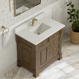 Brookfield 36" Single Vanity, Pecan w/ Single Hole 3CM White Zeus Silestone Top & Backsplash