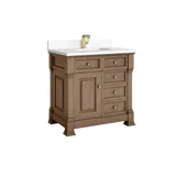 Brookfield 36" Single Vanity, Pecan w/ Single Hole 3CM White Zeus Silestone Top & Backsplash