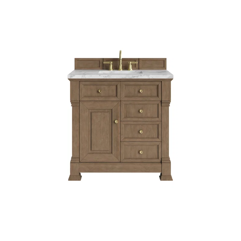 Brookfield 36" Single Vanity, Pecan w/3 CM Carrara White Marble Top