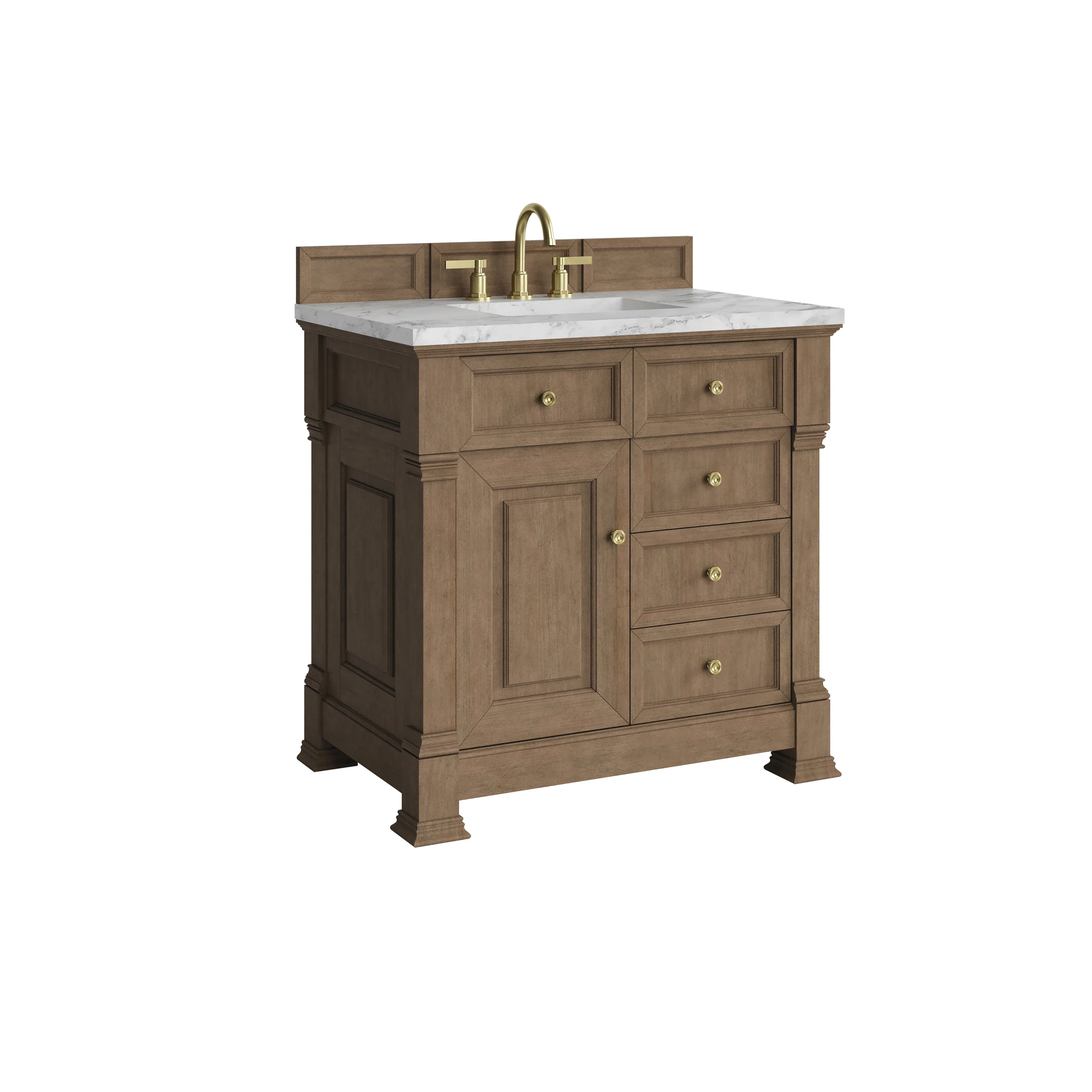 Brookfield 36" Single Vanity, Pecan w/3 CM Carrara White Marble Top