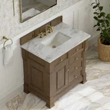 Brookfield 36" Single Vanity, Pecan w/3 CM Carrara White Marble Top