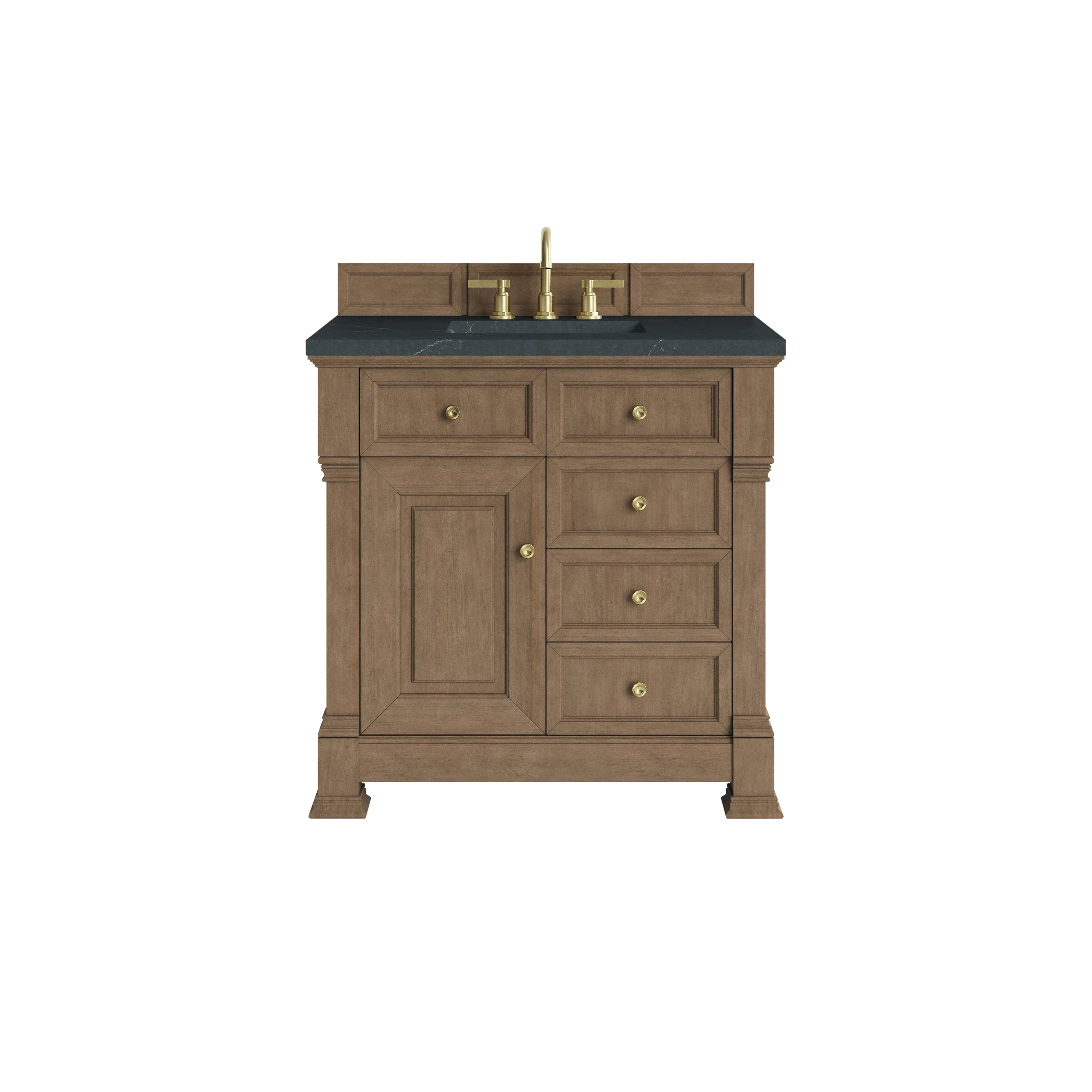 Brookfield 36" Single Vanity, Pecan w/3 CM Charcoal Soapstone Silestone Top