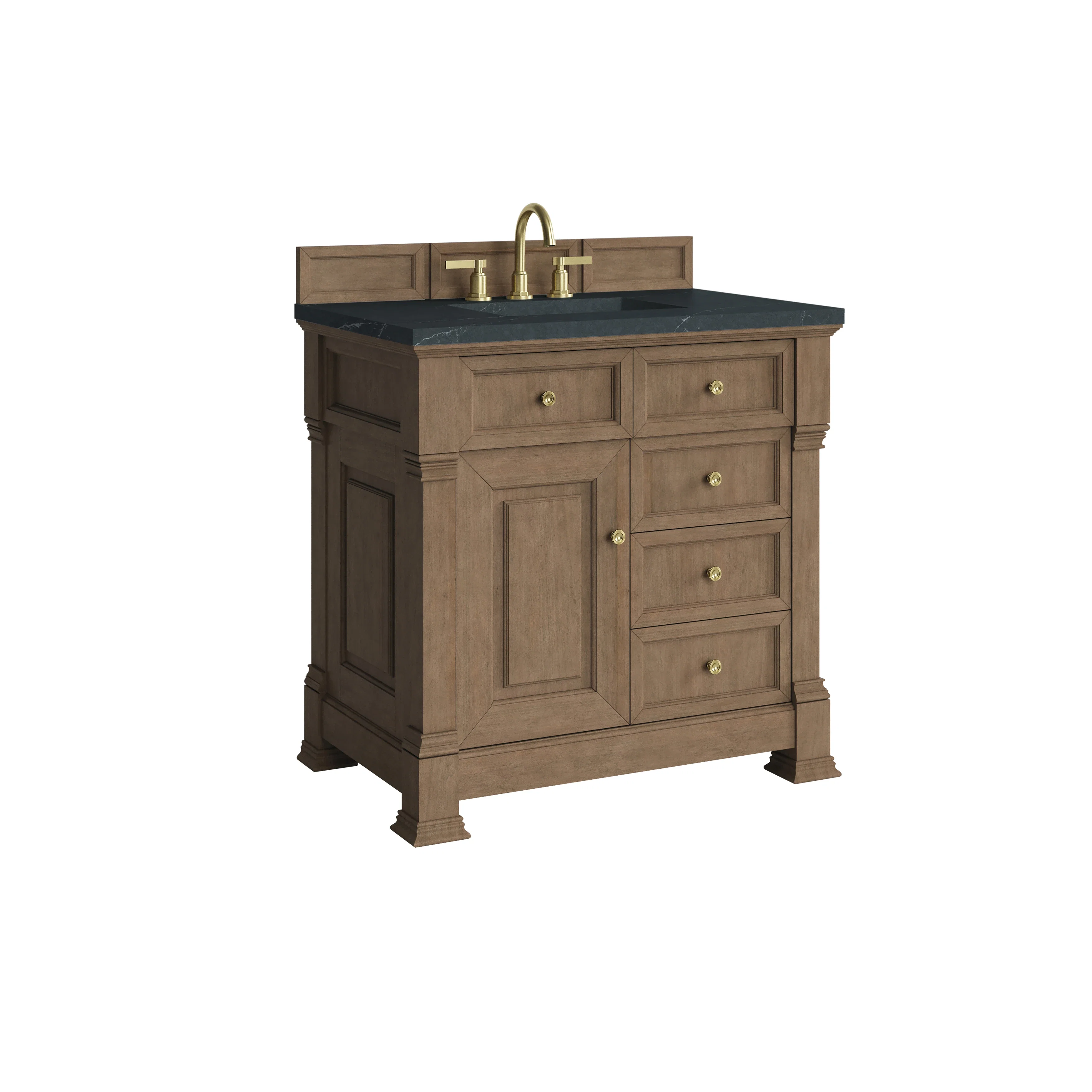 Brookfield 36" Single Vanity, Pecan w/3 CM Charcoal Soapstone Silestone Top