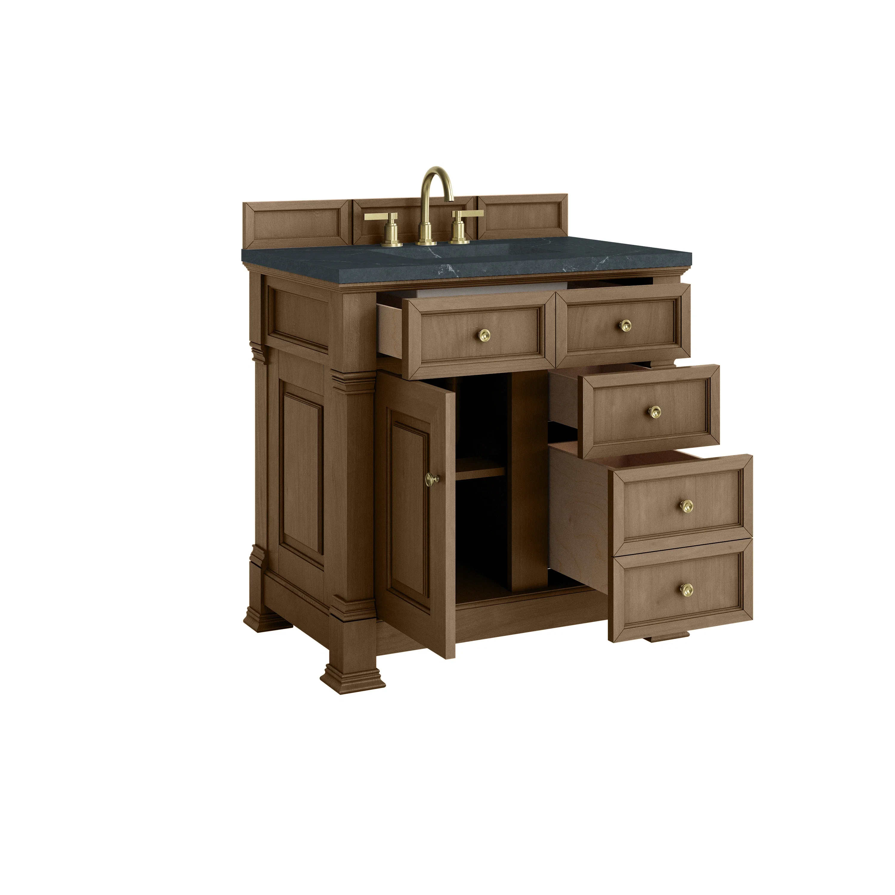 Brookfield 36" Single Vanity, Pecan w/3 CM Charcoal Soapstone Silestone Top
