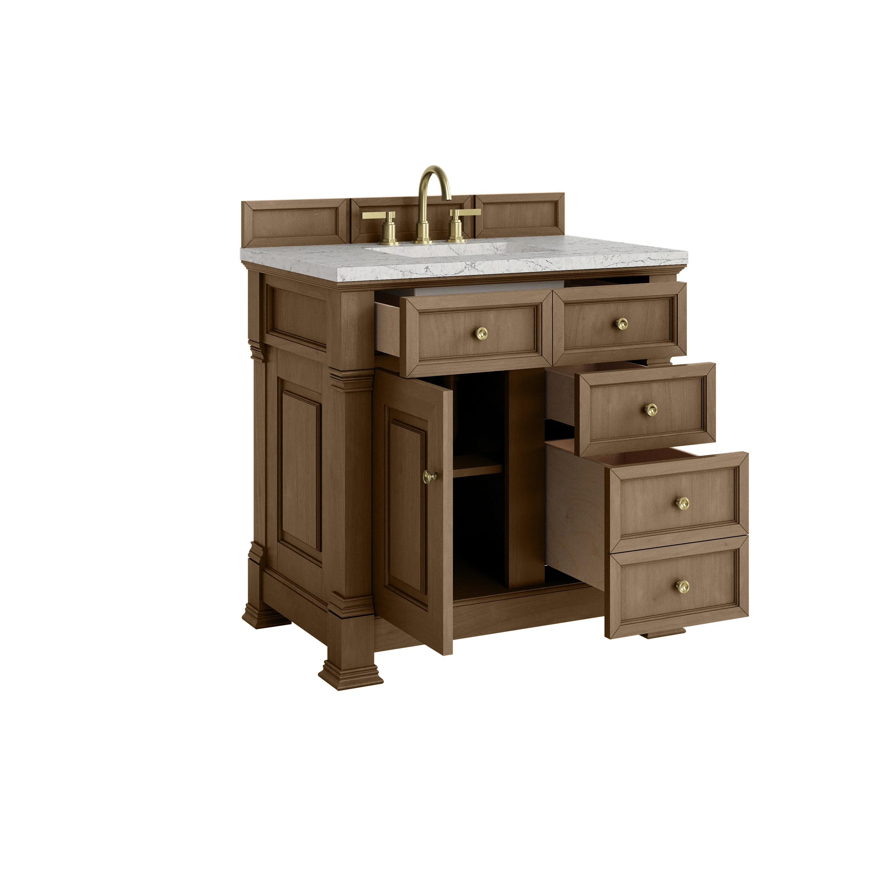 Brookfield 36" Single Vanity, Pecan w/3 CM Eternal Jasmine Pearl Silestone Top