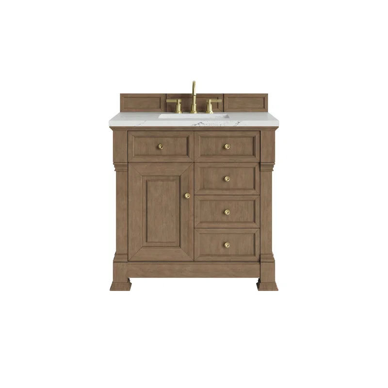 Brookfield 36" Single Vanity, Pecan w/ 3 CM Ethereal Noctis Silestone Top