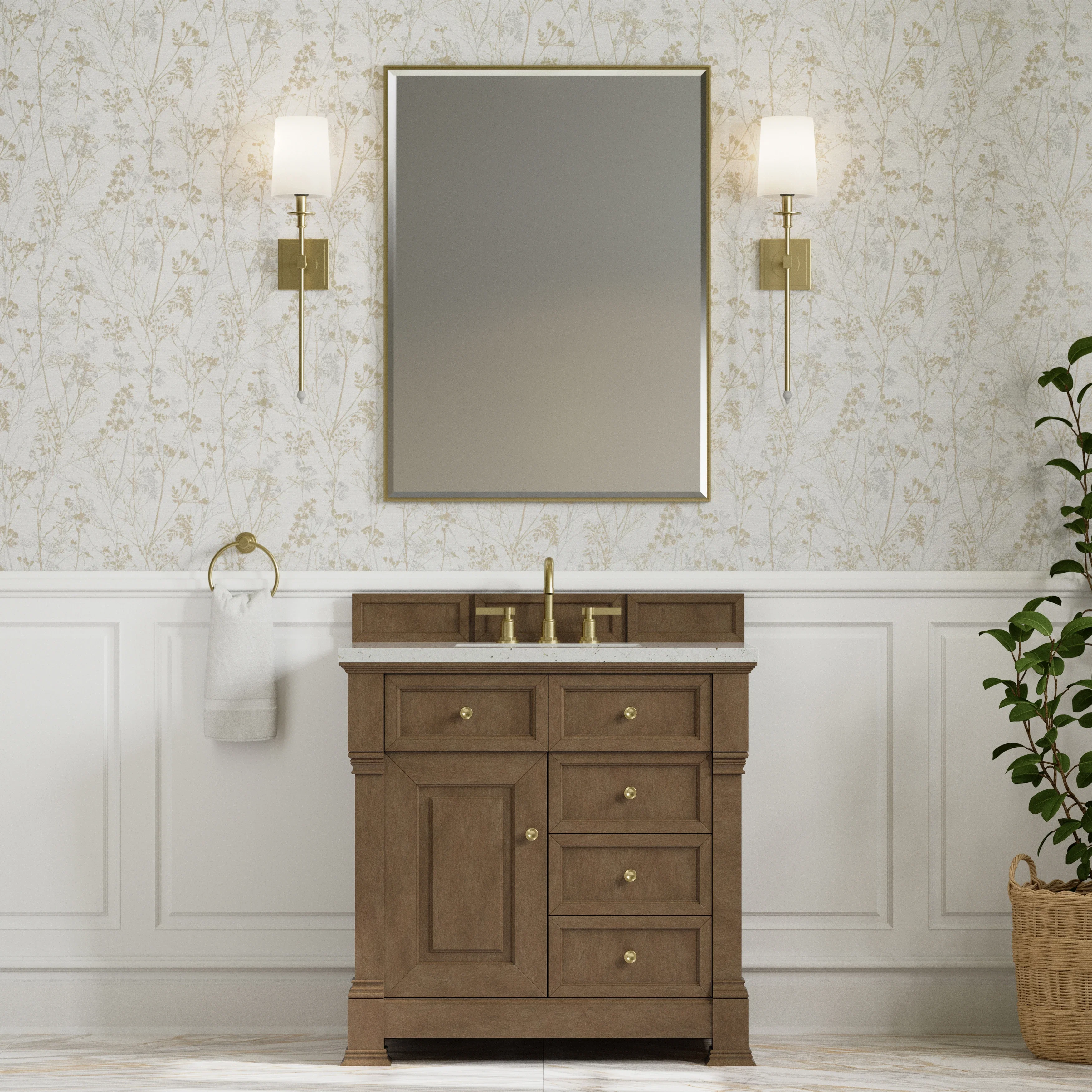 Brookfield 36" Single Vanity, Pecan w/ 3 CM Lime Delight Silestone Top