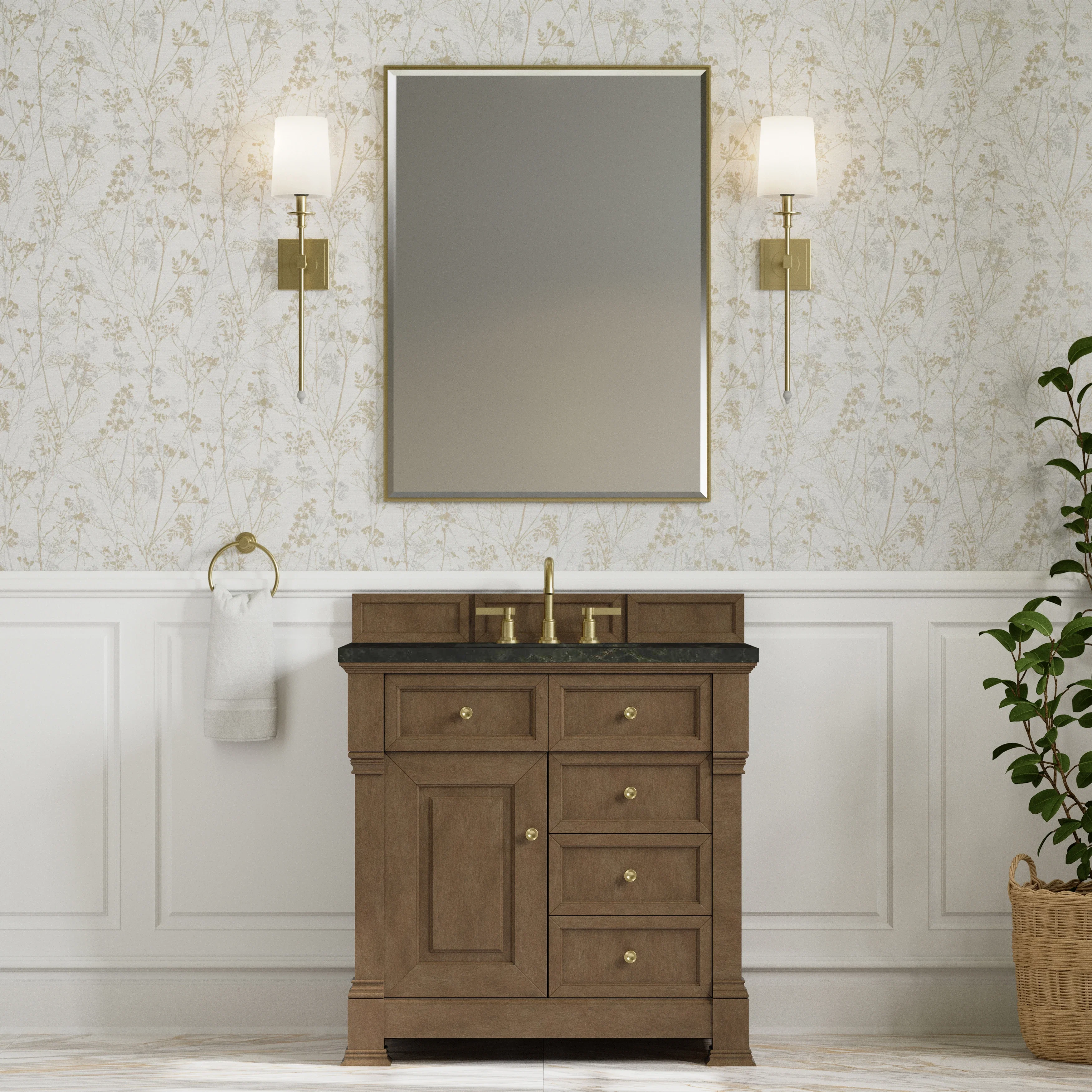 Brookfield 36" Single Vanity, Pecan, w/ 3 CM Phantome Eclos Top