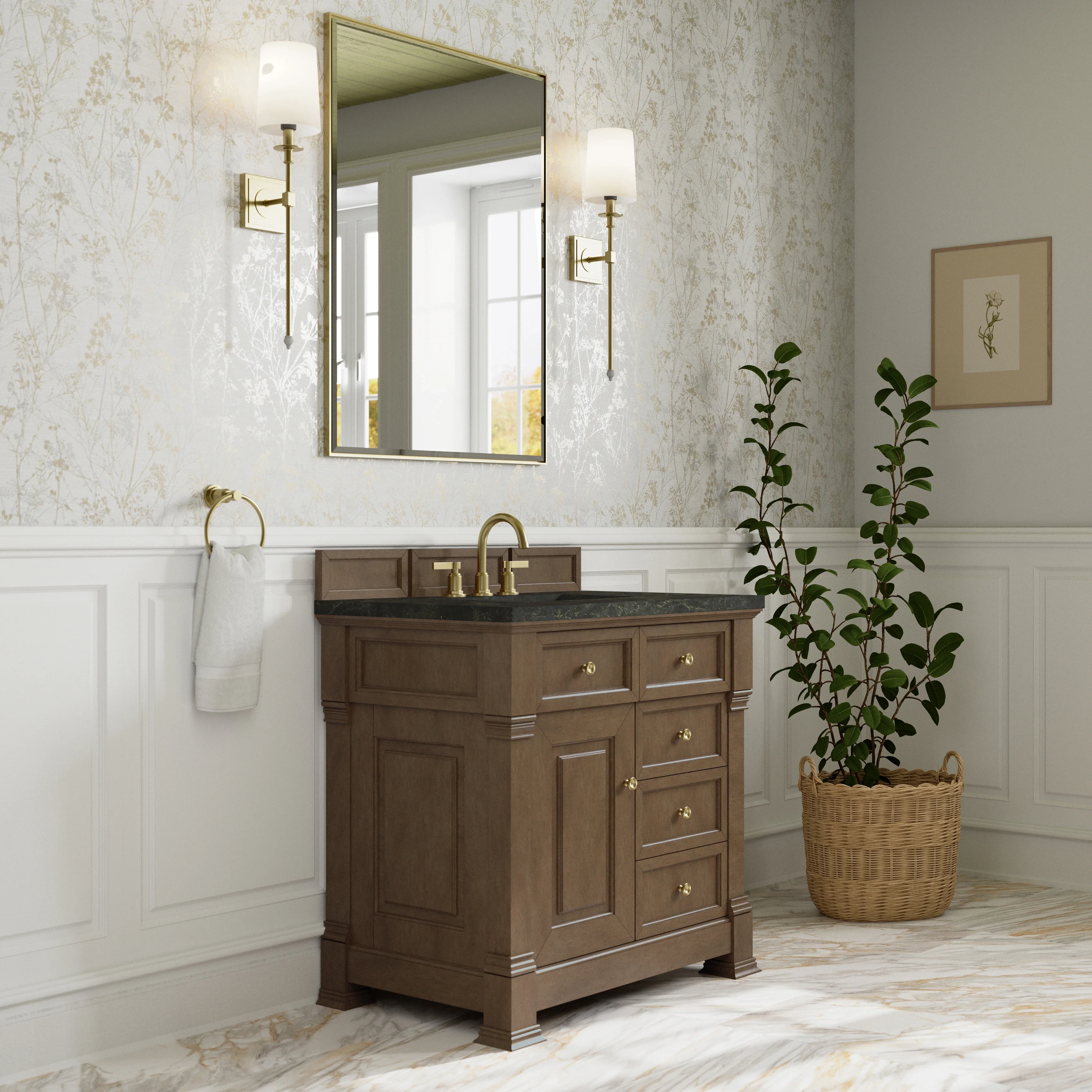 Brookfield 36" Single Vanity, Pecan, w/ 3 CM Phantome Eclos Top