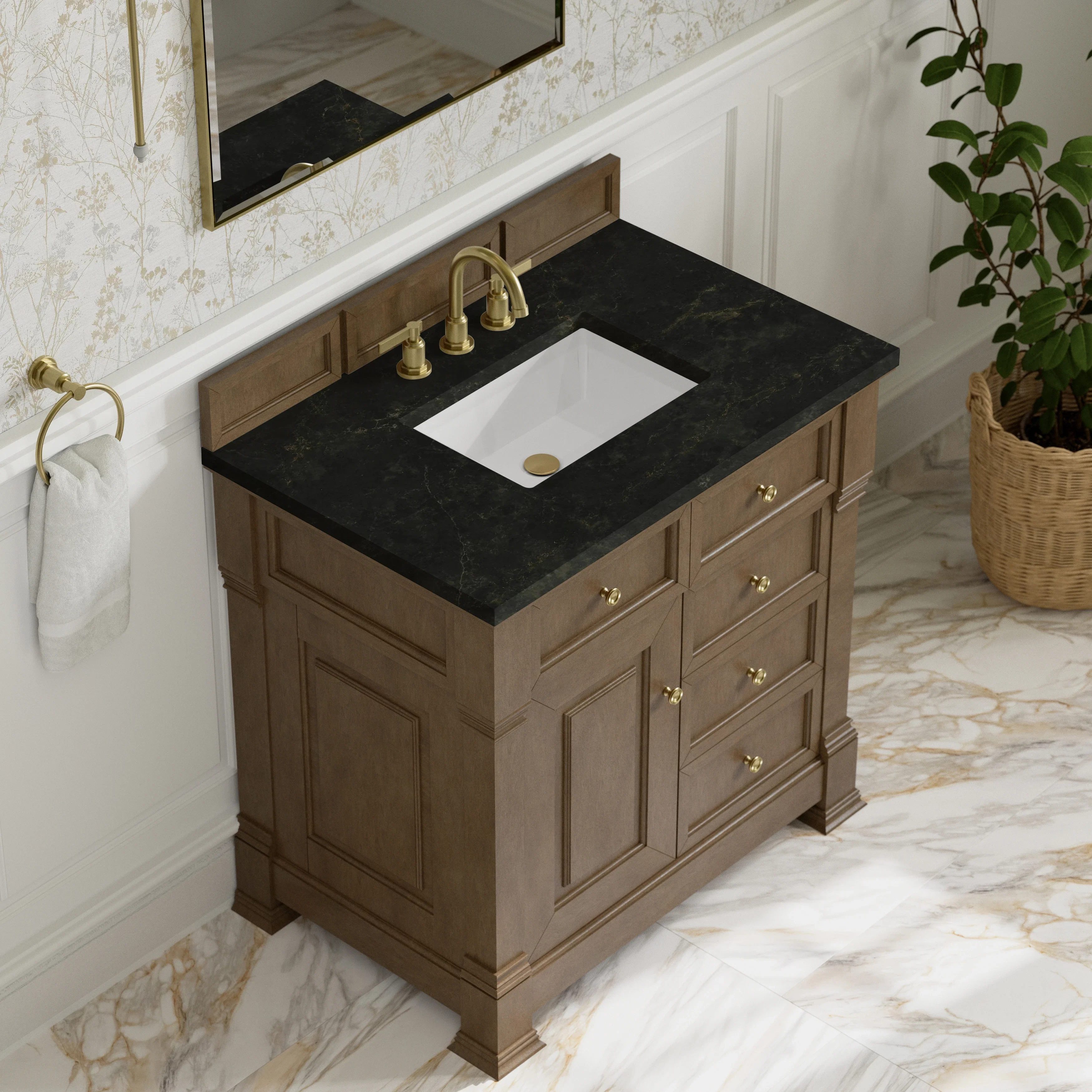 Brookfield 36" Single Vanity, Pecan, w/ 3 CM Phantome Eclos Top