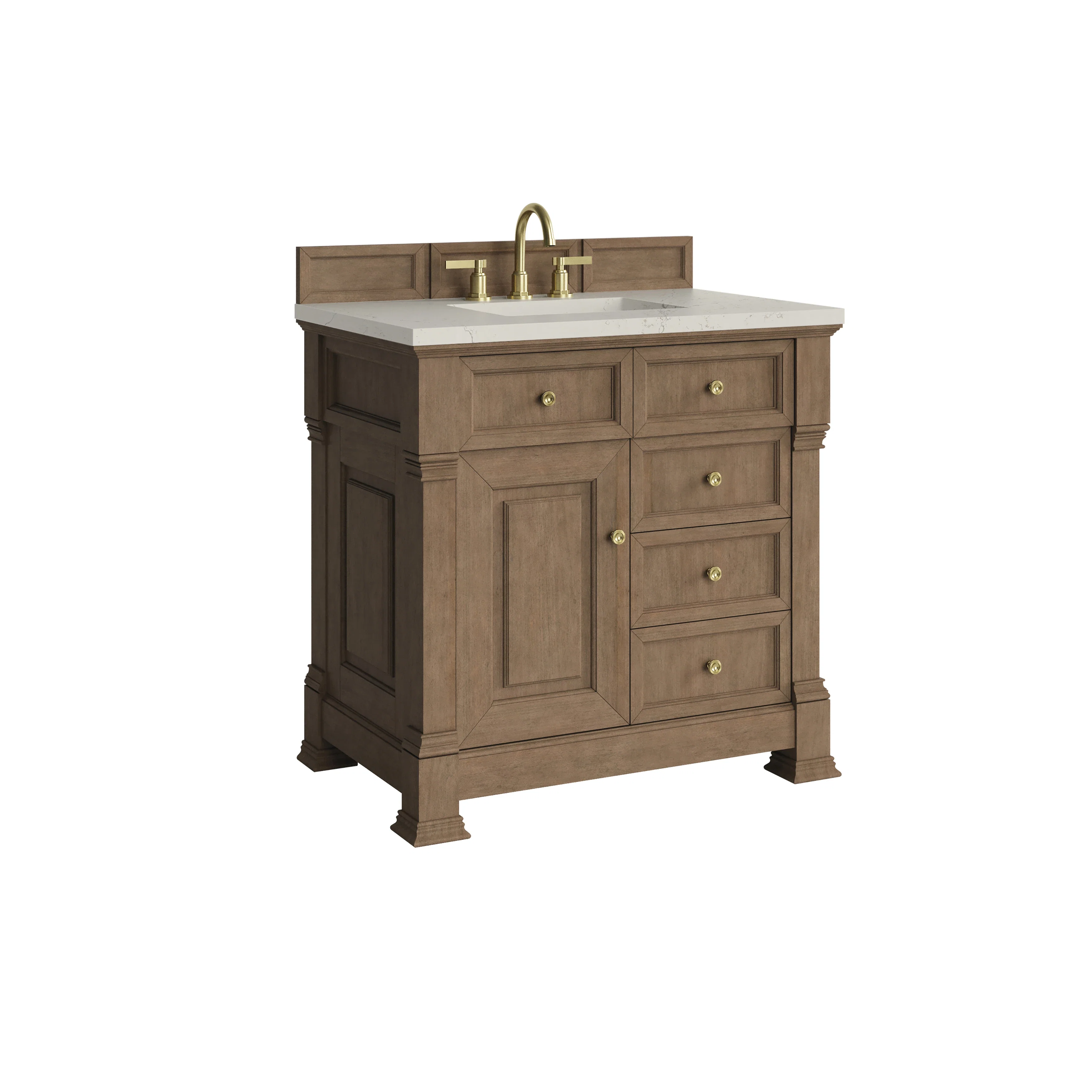 Brookfield 36" Single Vanity, Pecan, w/ 3 CM Siberian Silestone Top