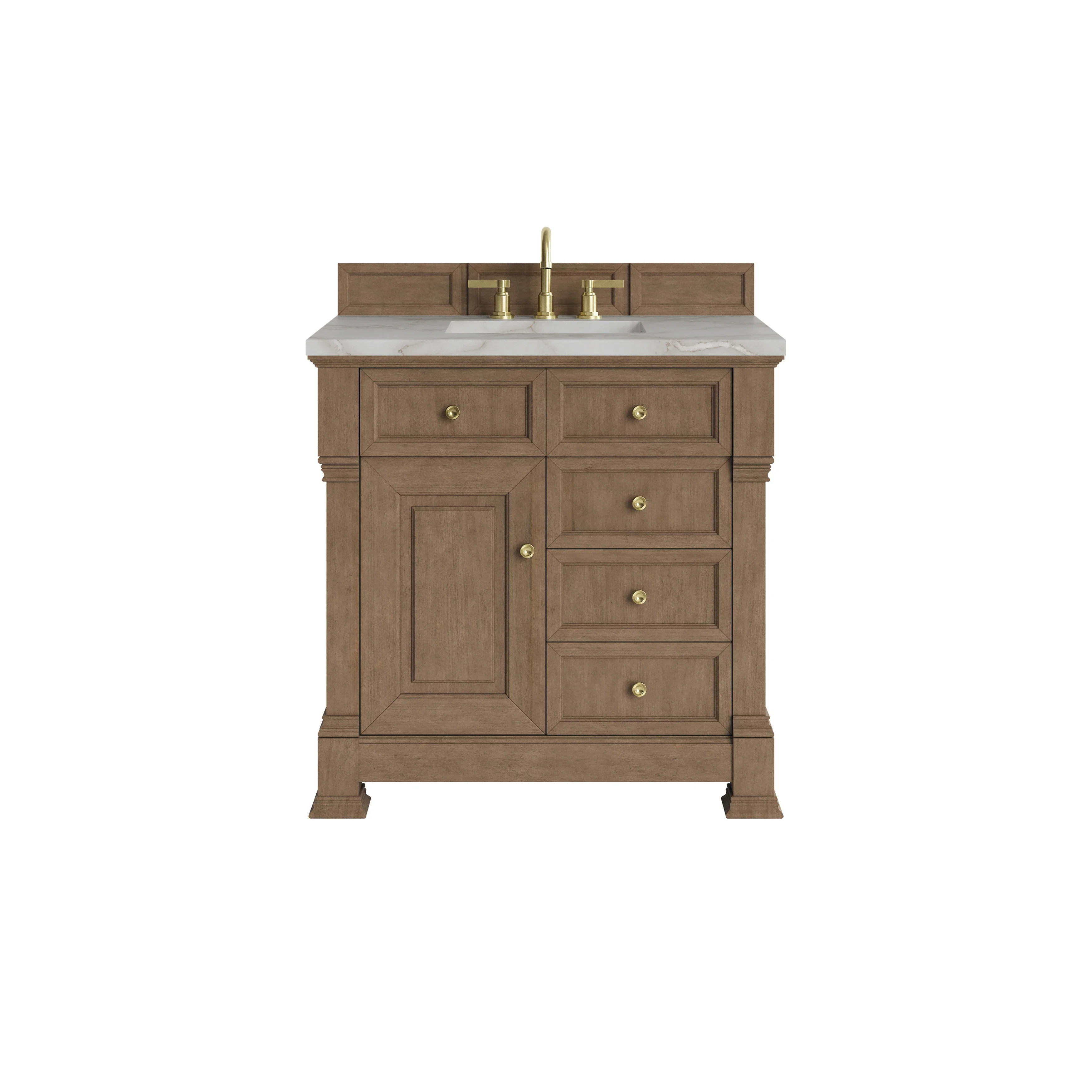 Brookfield 36" Single Vanity, Pecan w/ 3 CM Victorian Silver Silestone  Top