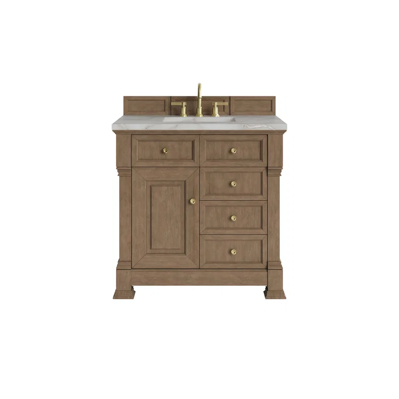 Brookfield 36" Single Vanity, Pecan w/ 3 CM Victorian Silver Silestone Top