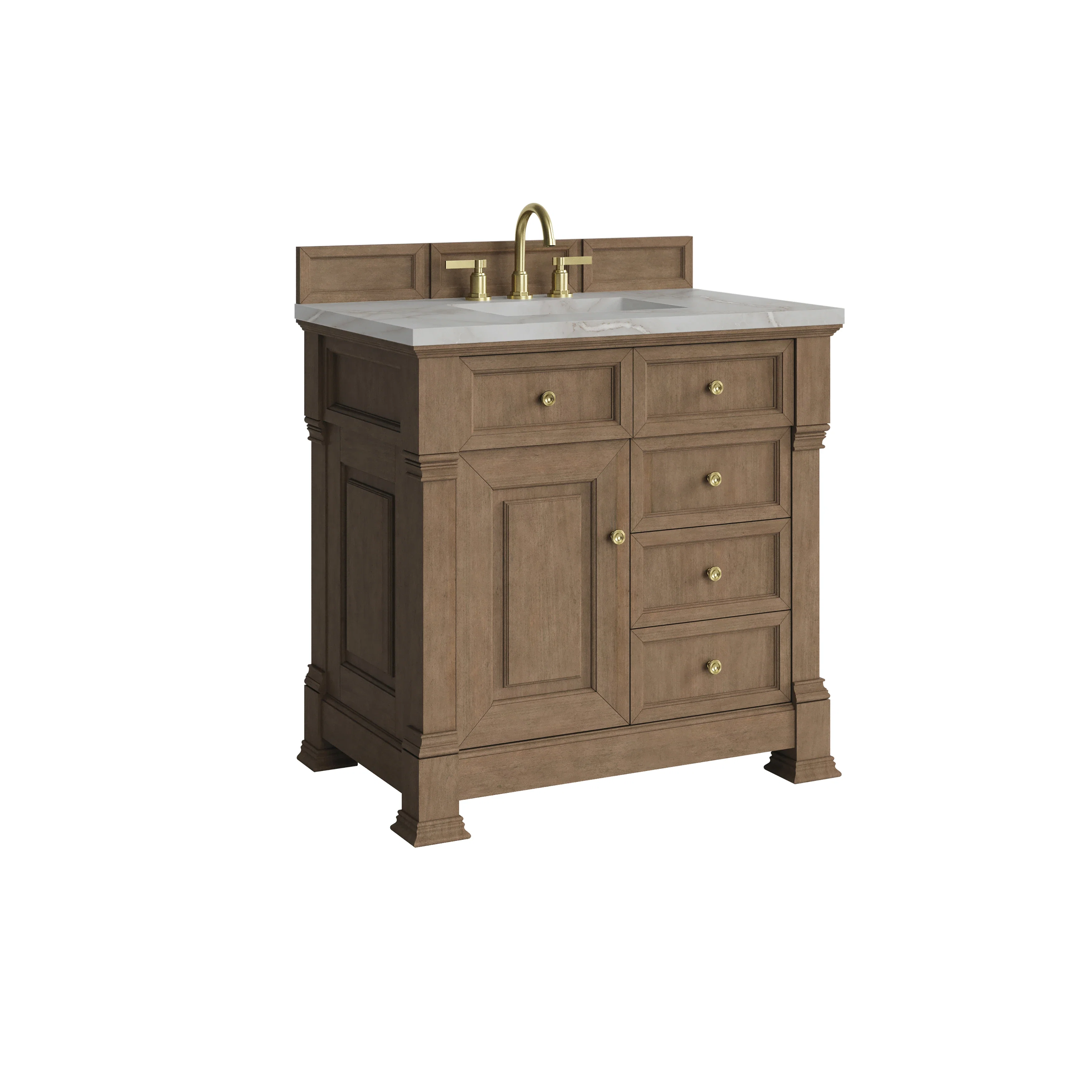 Brookfield 36" Single Vanity, Pecan w/ 3 CM Victorian Silver Silestone  Top