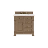 Brookfield 36" Single Vanity, Pecan, w/ 3 CM White Zeus Silestone Top